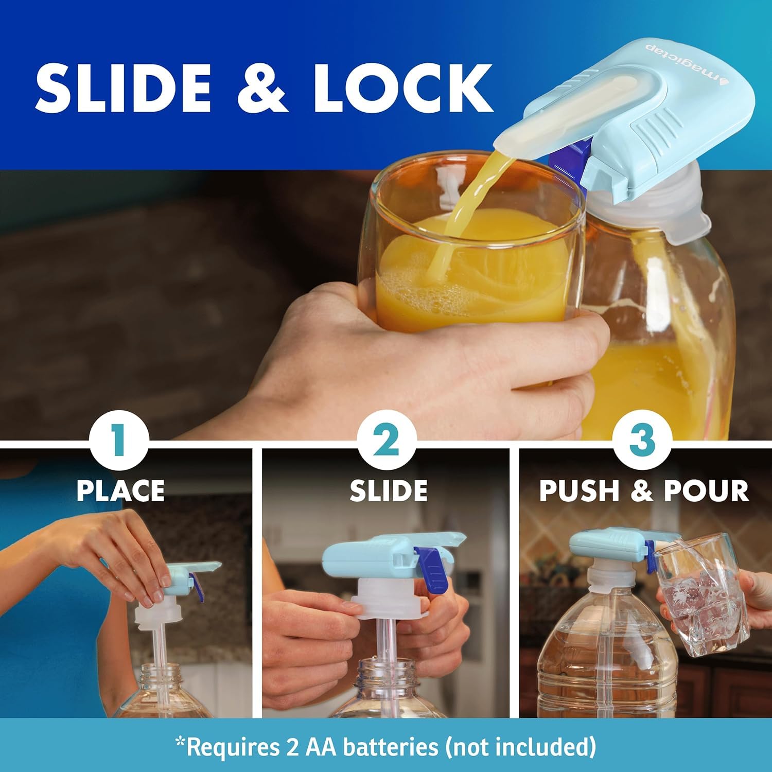 Magic Tap Automatic Hands-Free Drink Dispenser for Refrigerator - 3L Capacity Teal Beverage Dispenser for Milk, Juice, Water - Ideal for Kitchens, Offices, Parties & Gifts for Men & Women