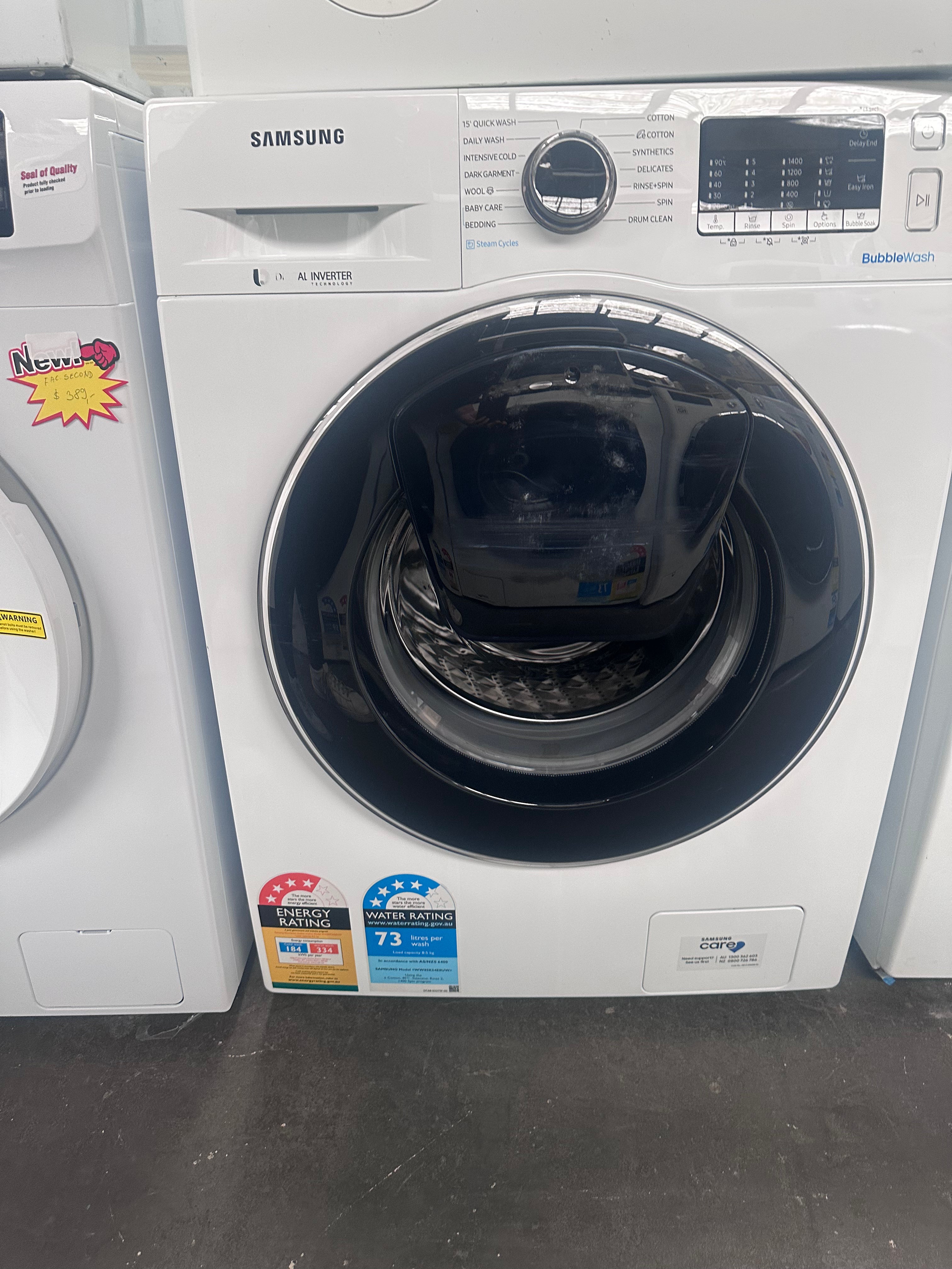 Samsung 8.5Kg AddWash Front Load Washing Machine with Steam - Certified Refurbished | Large Capacity Smart Washer for Family Laundry | Perfect for Apartments & Energy-Efficient Homes