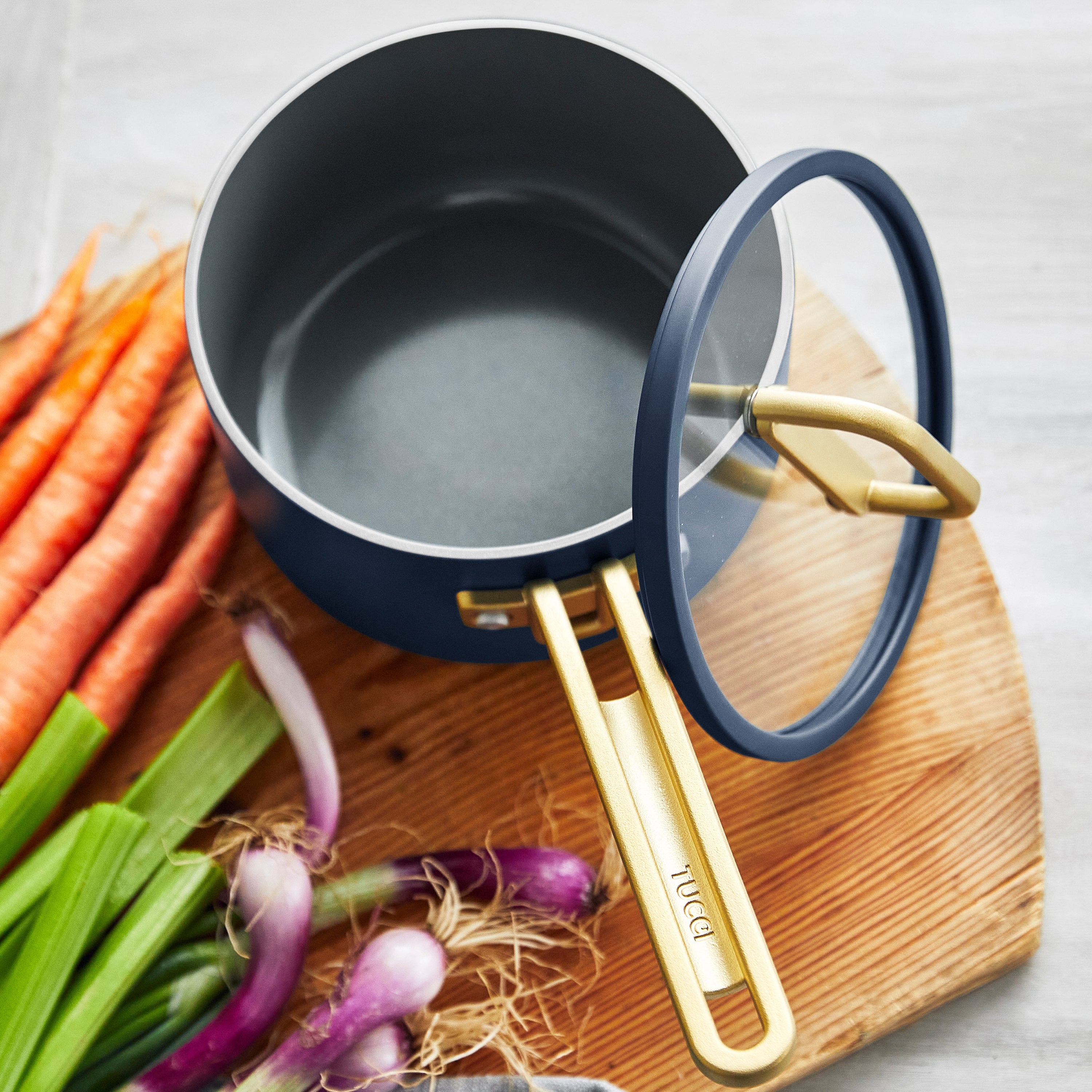 Stanley Tucci™ Ceramic Nonstick 2 Quart Saucepan with Lid - Marino Blue | Premium Cookware for Sauces, Stews & Pasta | Induction Compatible & Oven Safe to 450°F | Perfect for Home Cooking & Professional Kitchens