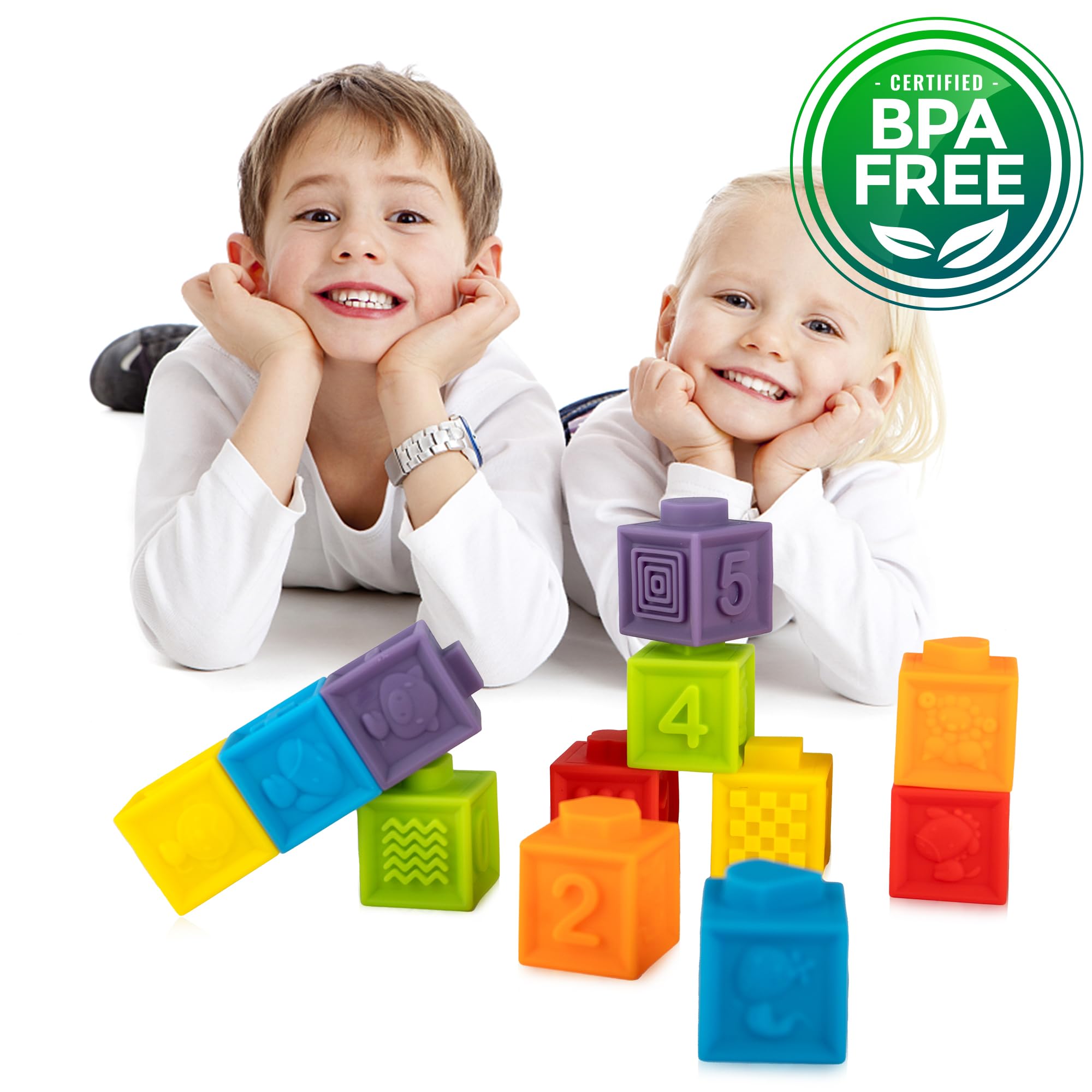 Ganowo 12PCS Soft Stacking Blocks for Babies - Educational Baby Toys with Numbers & Animals, Montessori Learning Toys for 6-12 Months Old - Perfect for Christmas Stocking Stuffers & Toddler Gifts (Great for Early Development & Sensory Play)