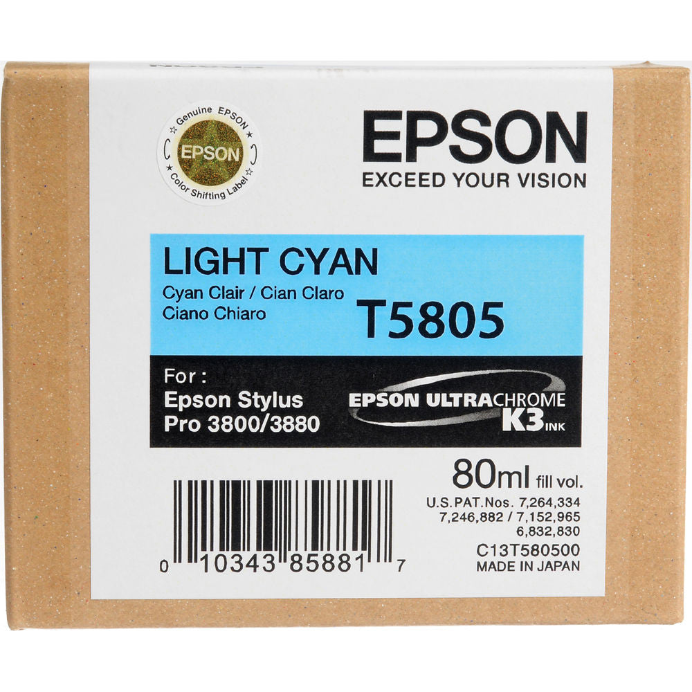 Epson T580500 Ultrachrome Light Cyan Ink Cartridge for 3800/3880 Printers - High-Quality Photo Printing & Professional Art Projects