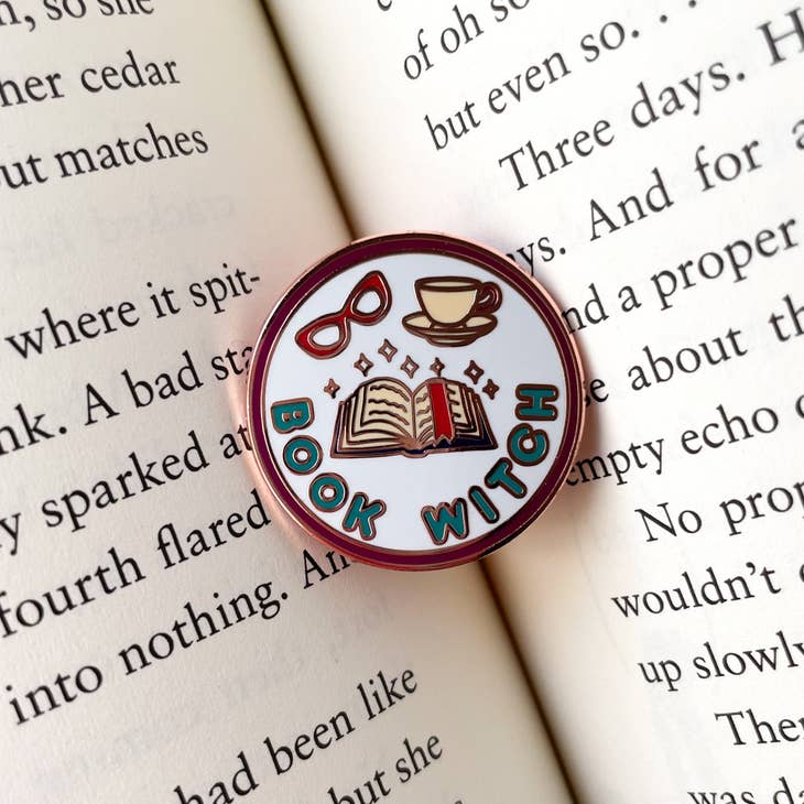 Book Witch Enamel Pin - Vintage Book Lover Brooch - Perfect for Book Club Gifts, Librarian Appreciation & Halloween Costume Accessories