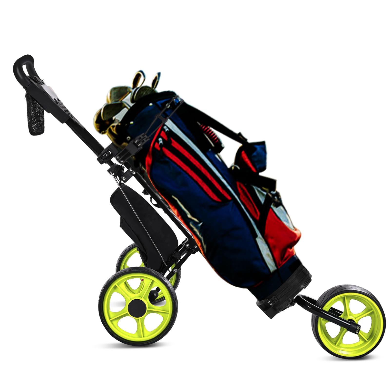JANUS Foldable Golf Push Cart - Lightweight Golf Bag Caddy for Stand & Cart Bags | Compatible with Large/Small Wings | Includes Cooler Bag | Perfect for Course Rounds & Practice Sessions