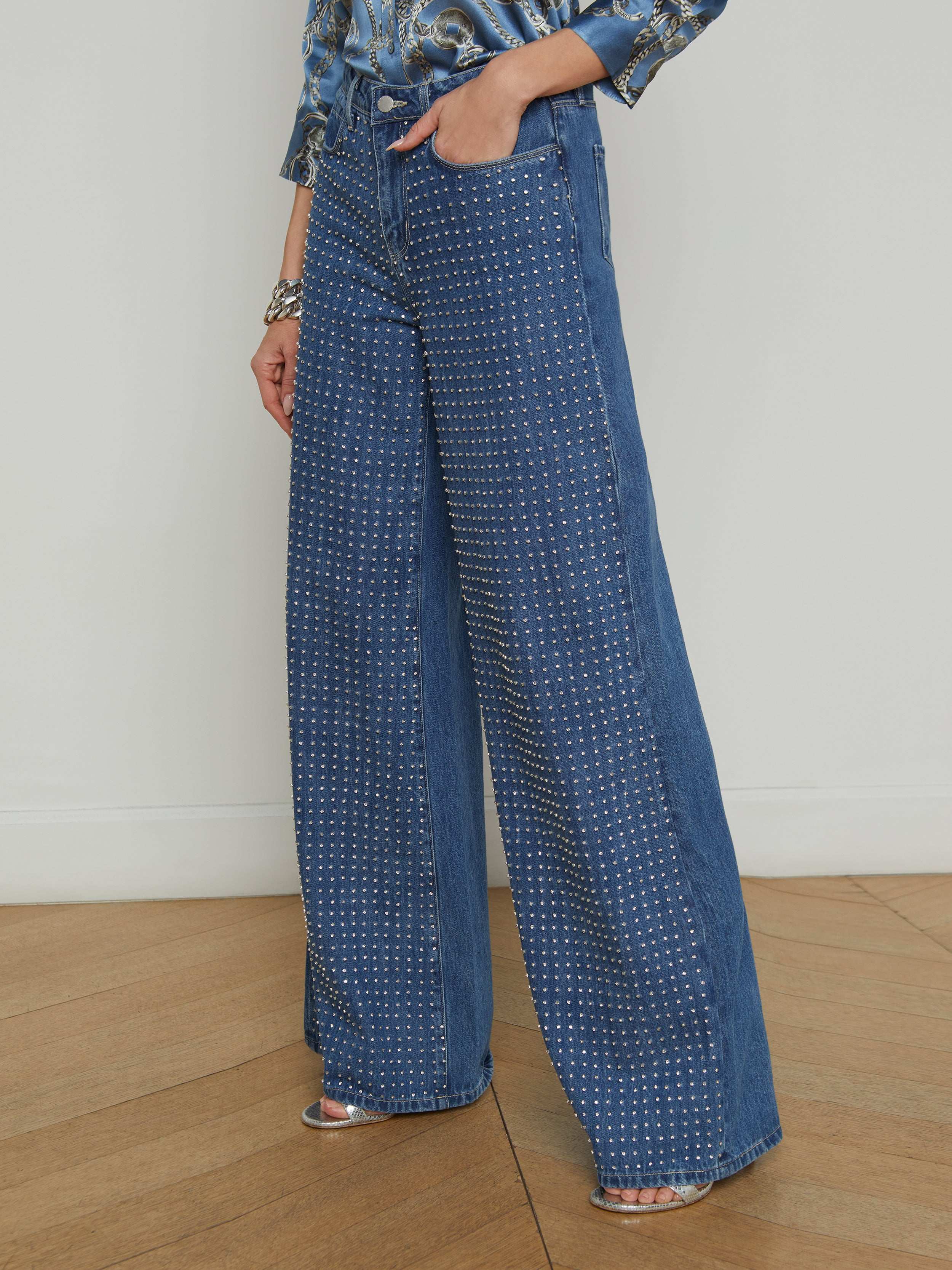 Quincy Crystal Embellished Jeans for Women - Stylish Rhinestone Decorated Denim Pants | Perfect for Parties, Night Out and Special Occasions