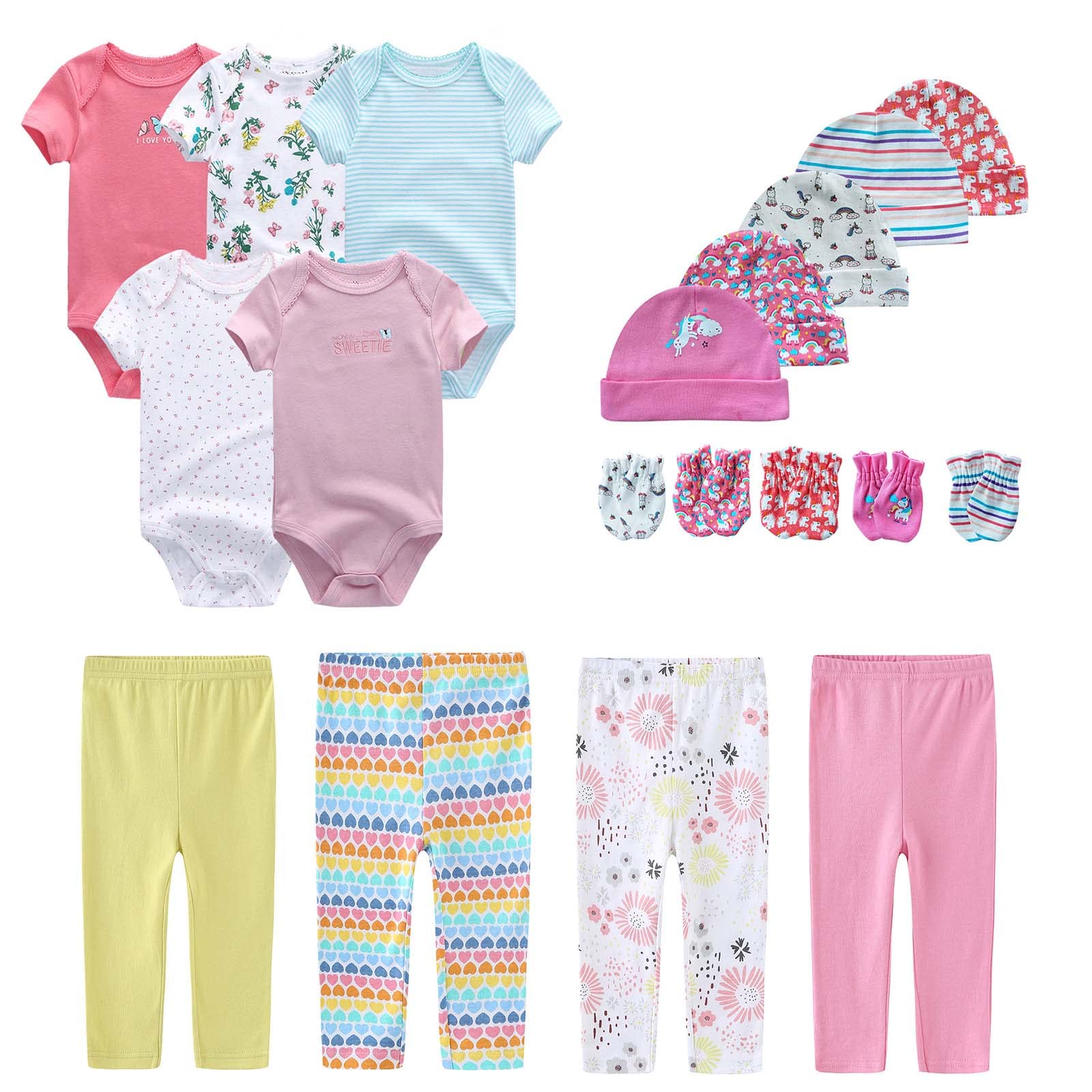 Organic Cotton Baby Bodysuits & Pants Set with Matching Cap & Scratch Mittens - Soft Newborn Clothes for Boys & Girls 0-12 Months | Perfect for Daily Wear, Photo Shoots & Gift Giving