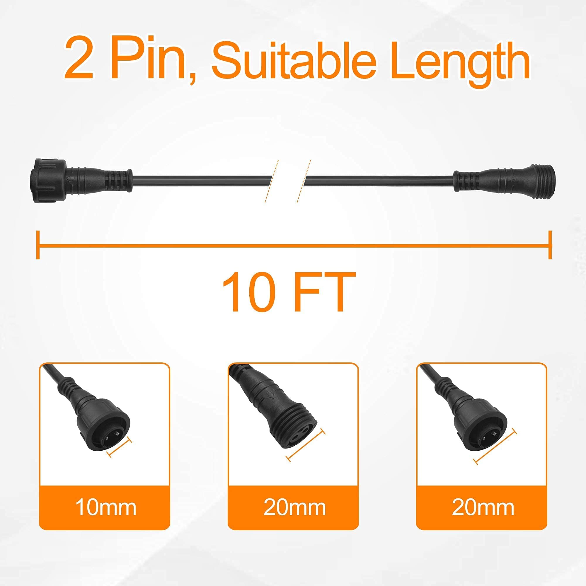 10FT Solar Extension Cable - Compatible with SUNAPEX Solar String Lights (27FT, 48FT, 96FT) - Weatherproof Cord for Optimal Sunlight Placement - Perfect for Garden, Patio & Outdoor Lighting