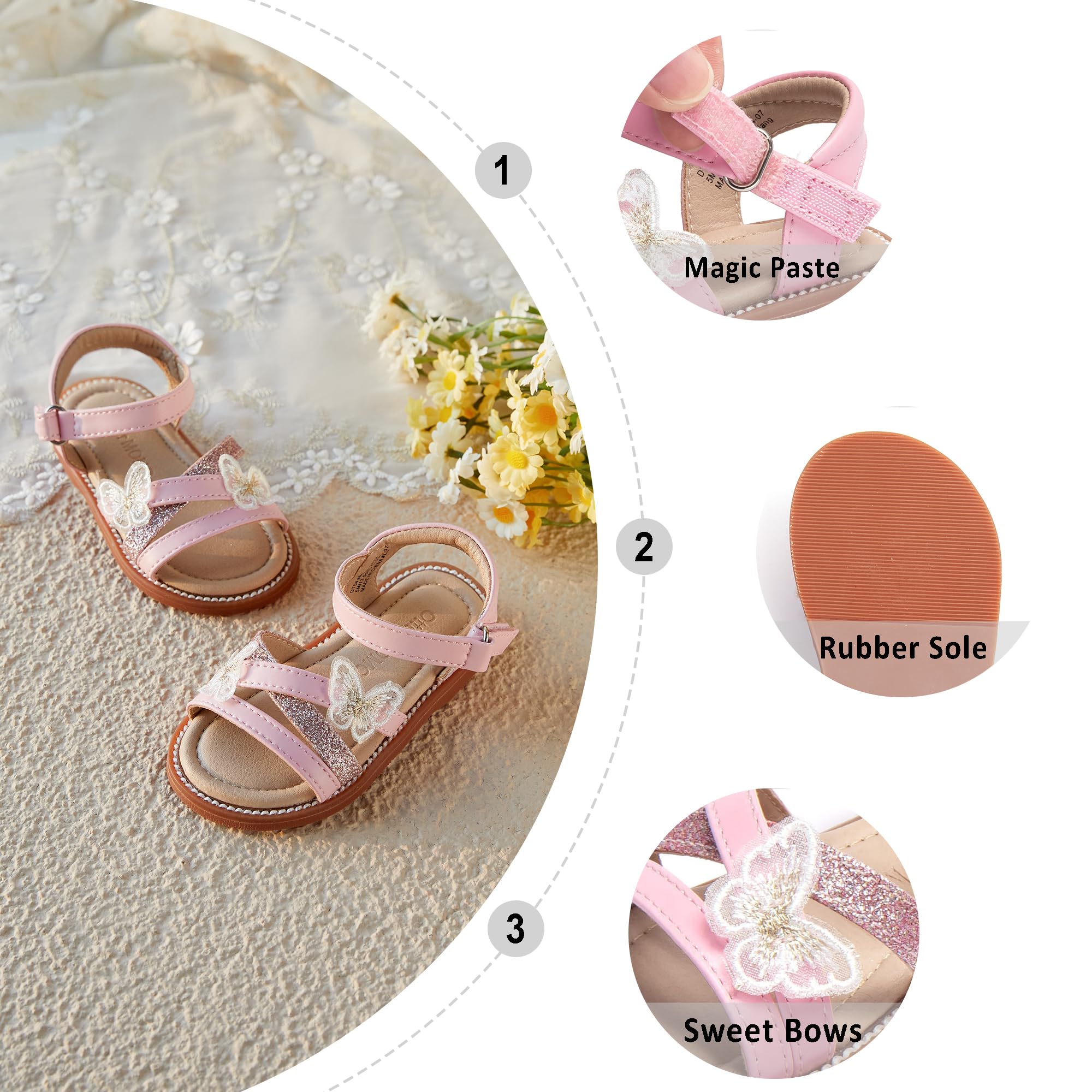 Otter MOMO Girls Sandals - Open Toe Princess Flat Sandals for Summer | Comfortable Casual Shoes for Beach, Park & Outdoor Play