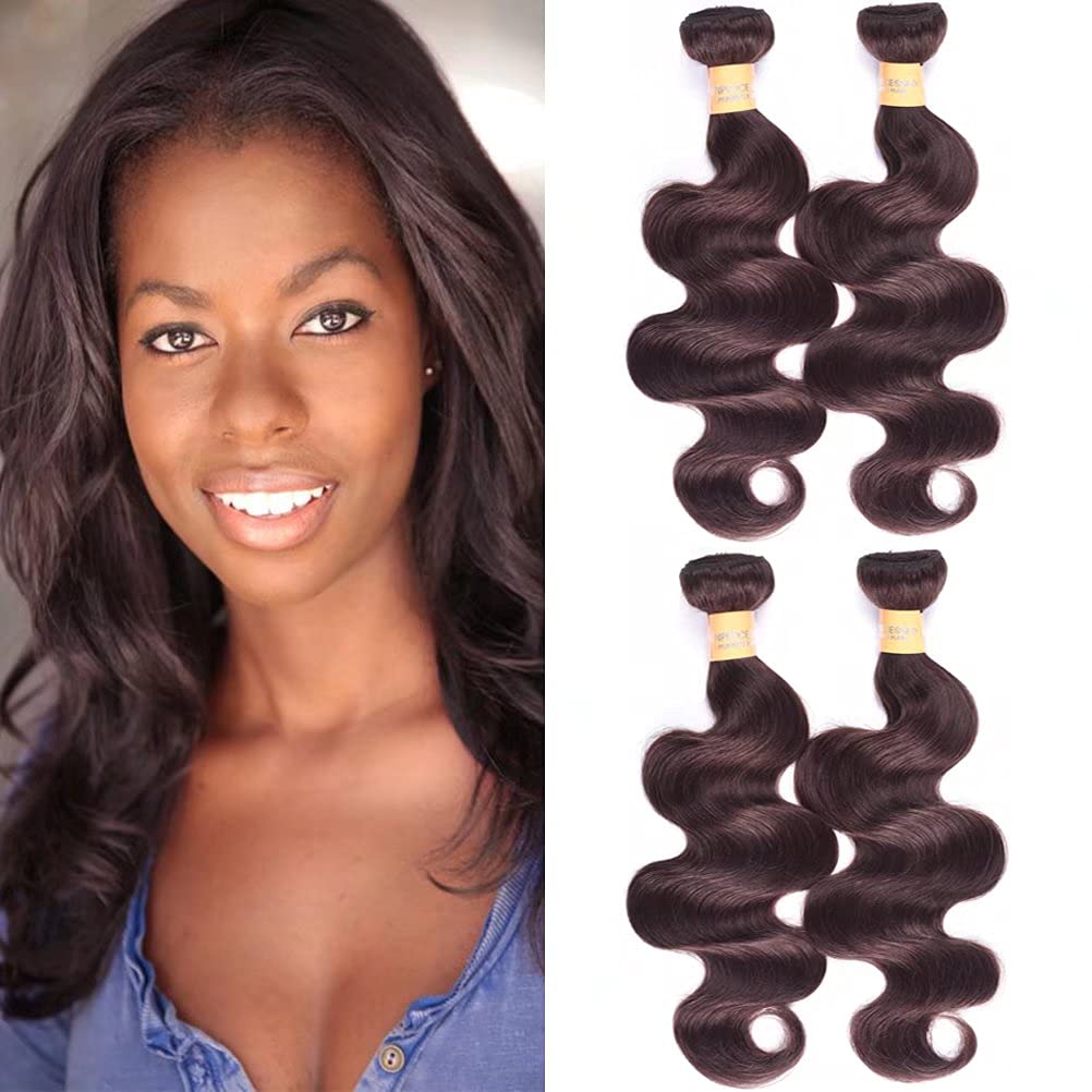 Brazilian Virgin Human Hair Bundles 4Pcs - #2 Dark Brown Body Wave Weft Extensions (18