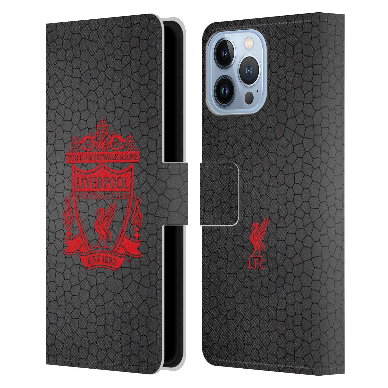 Official Liverpool FC Black Pixel 2 Leather Wallet Case for iPhone 13 Pro Max - Premium Book Style Phone Cover with Team Crest | Perfect for Football Fans, Match Days & Everyday Protection