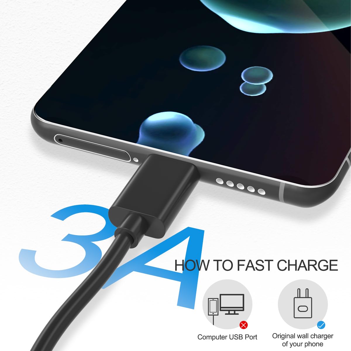 Fast Charging USB A to USB C Cable 3A - Compatible with Samsung Galaxy S22 S21 S20 S10 S9 S8 Plus S10E, A10e A20 A50 A51 A71 A12 A11, Note 20 10, Tablet Tab A7 10.4