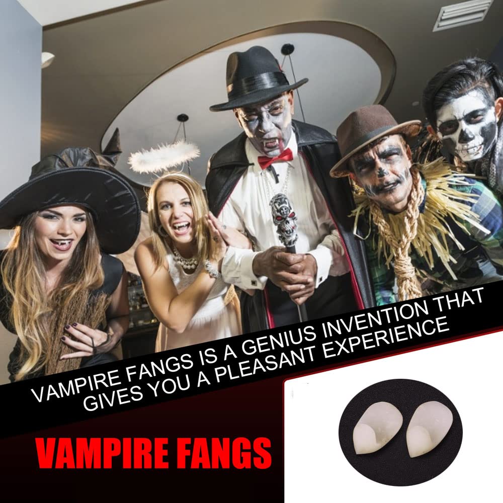 Vampire Fangs with Adhesive - 3 Pairs of Adjustable Fake Teeth in Different Sizes for Halloween Costume, Cosplay & Masquerade Parties - Perfect for Vampire Themed Events, Horror Nights and Halloween Makeup Transformations