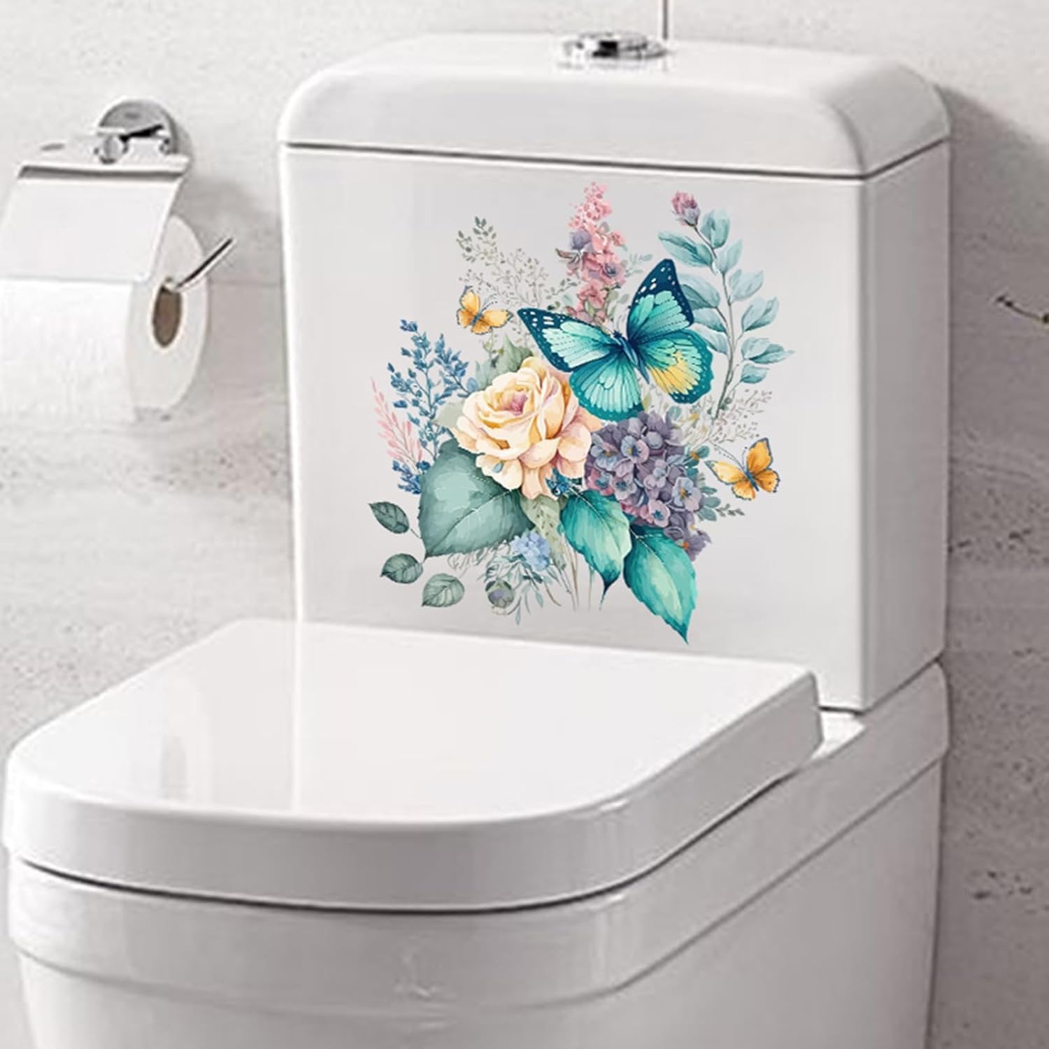 Butterfly Toilet Stickers - Waterproof Self-Adhesive Bathroom Decals, Peony Flower Toilet Seat Cover Decor for Home, RV, Apartment - Perfect for Bathroom Makeover & DIY Home Decor