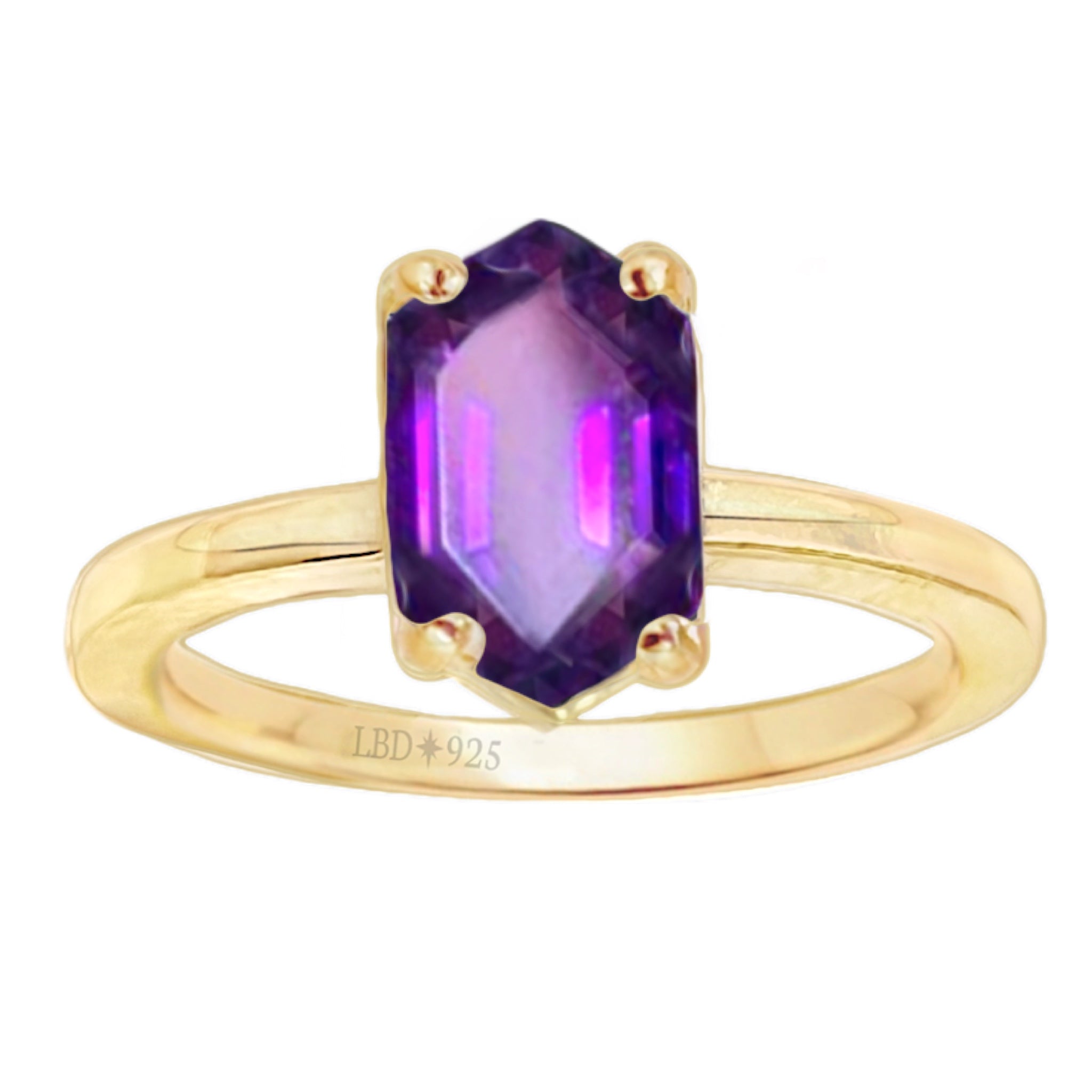Laihas Gold Mini Hex Crystal Amethyst Ring for Women - Elegant Purple Gemstone Jewelry Gift for Birthday, Anniversary & Special Occasions
