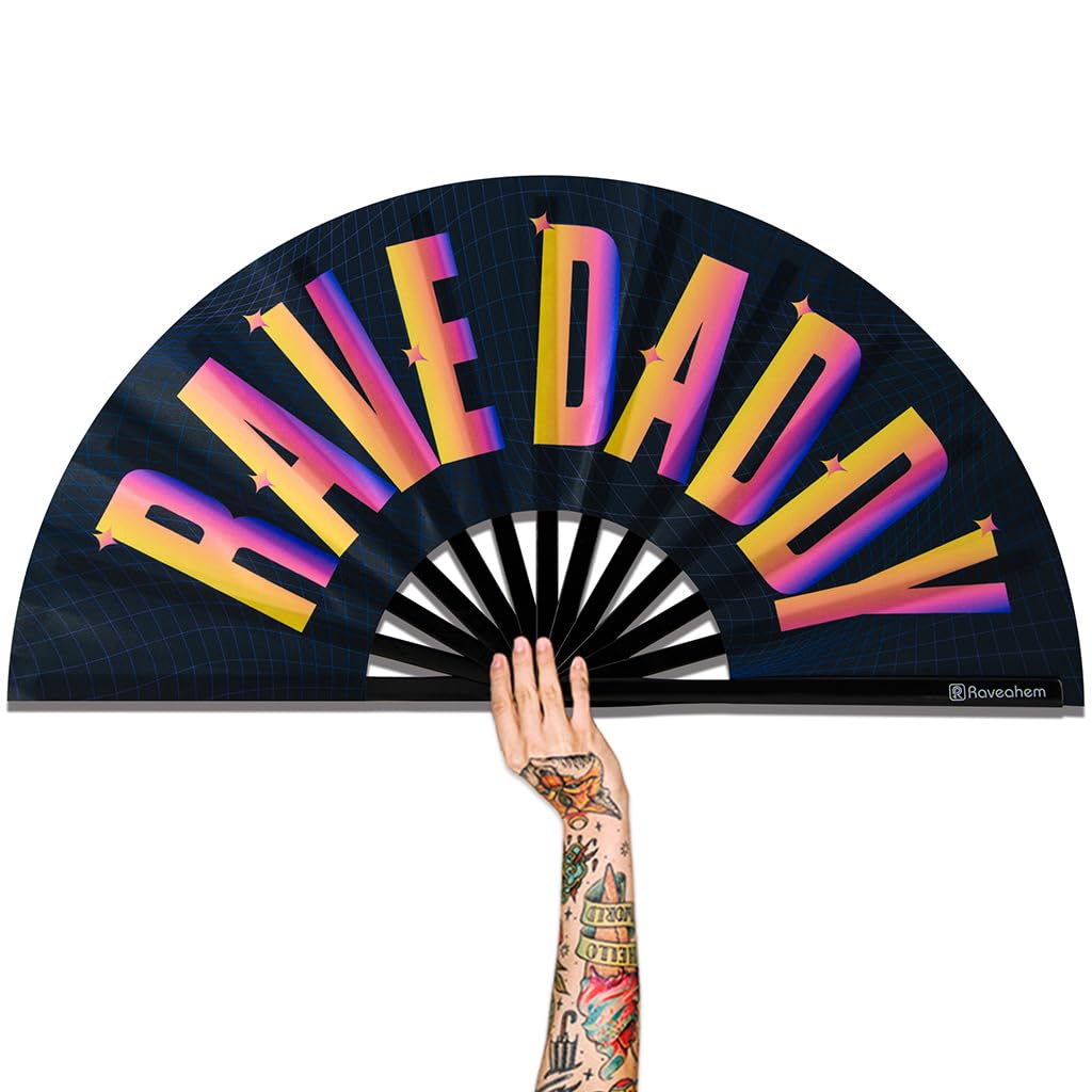 UV Glow Rave Fan - Bamboo Folding Hand Fan for Men & Women, 13