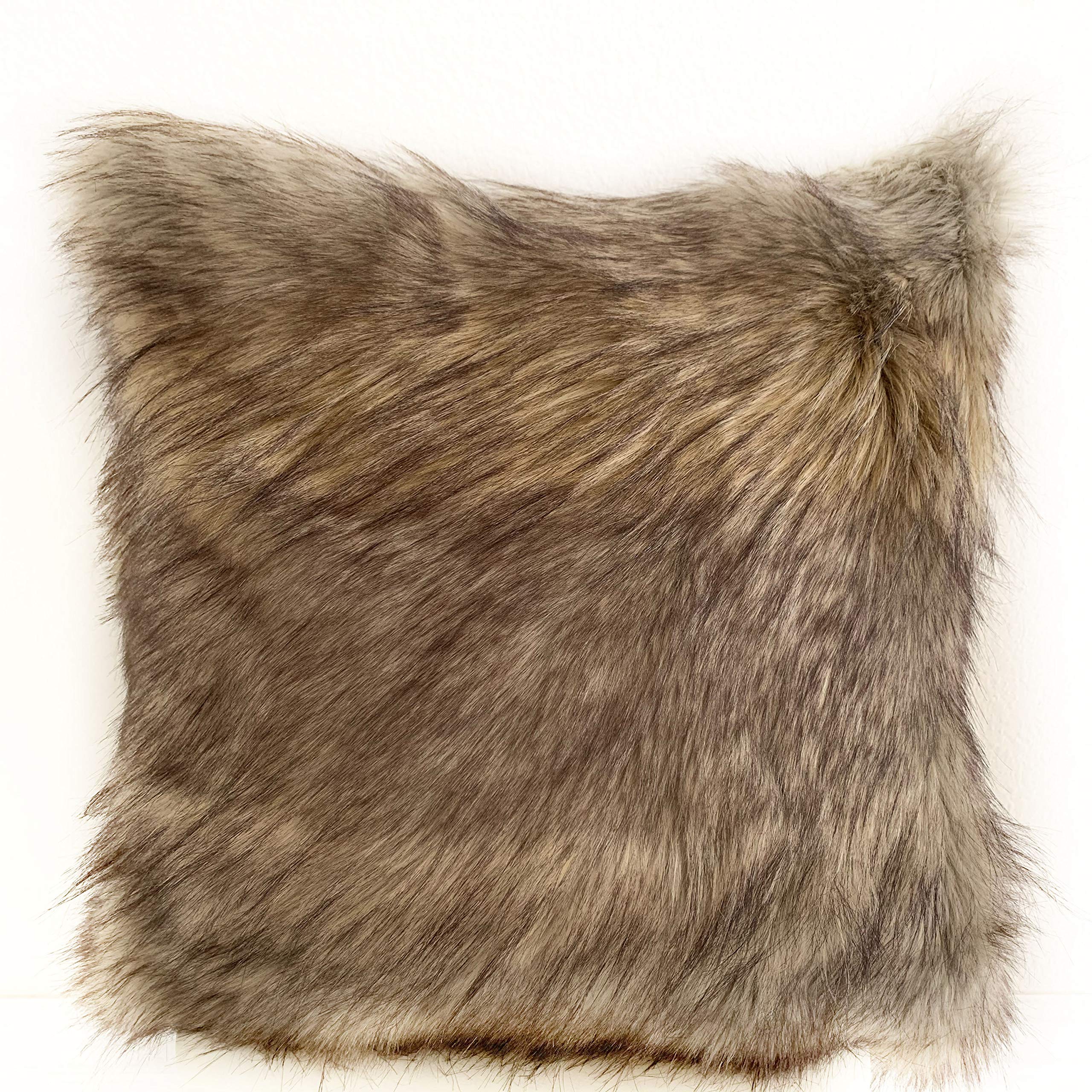 Luxury Gray Wolverine Faux Fur Throw Pillow 20x20 Inches - Double Sided Soft Decorative Cushion for Sofa, Bed & Home Decor
