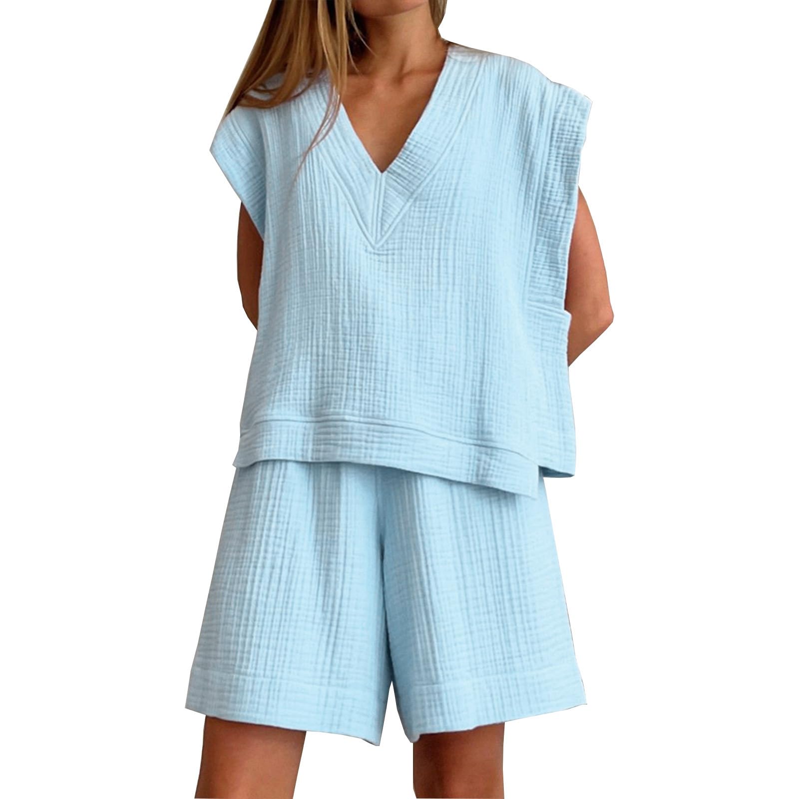 Women's 2-Piece Lounge Set - Sleeveless V-Neck Tank Top & Comfy Shorts - Casual Tracksuit, Sweatsuit & Pajama Outfit for Home, Yoga & Relaxation