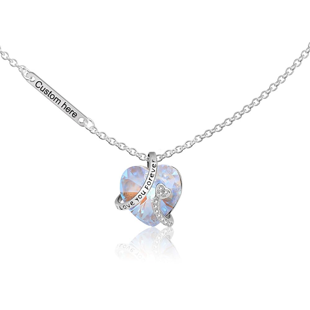 LAICEPS Personalized 'I Love You Forever' Necklace - 925 Sterling Silver Heart Pendant with Birthstone | Romantic Jewelry Gift for Women, Wife & Daughter | Perfect for Valentine's Day, Anniversary, Christmas & Birthday | Elegant Everyday Wear & Special Occasion Jewelry