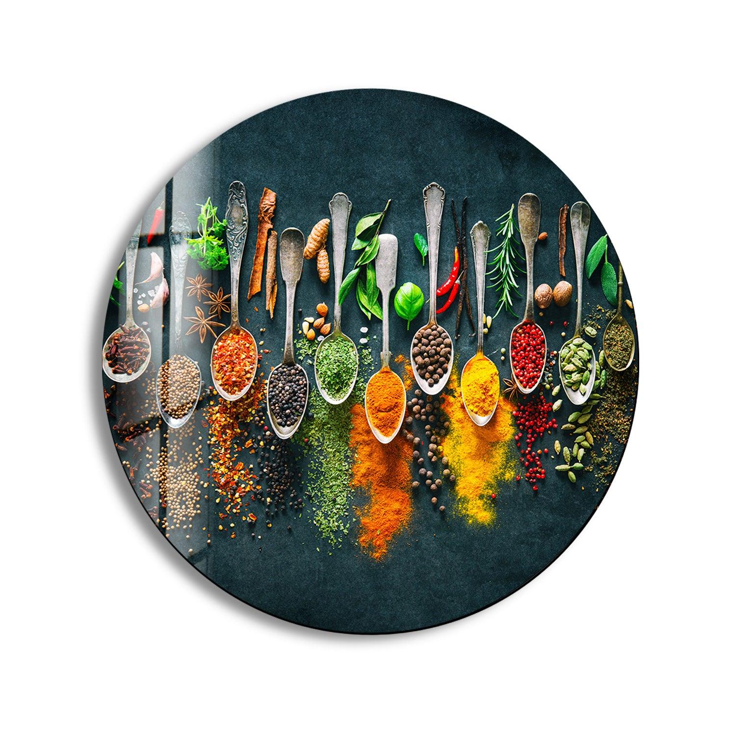 Vibrant Herbs Round Glass Wall Decor - Botanical Kitchen Art for Home, Office & Garden Decor