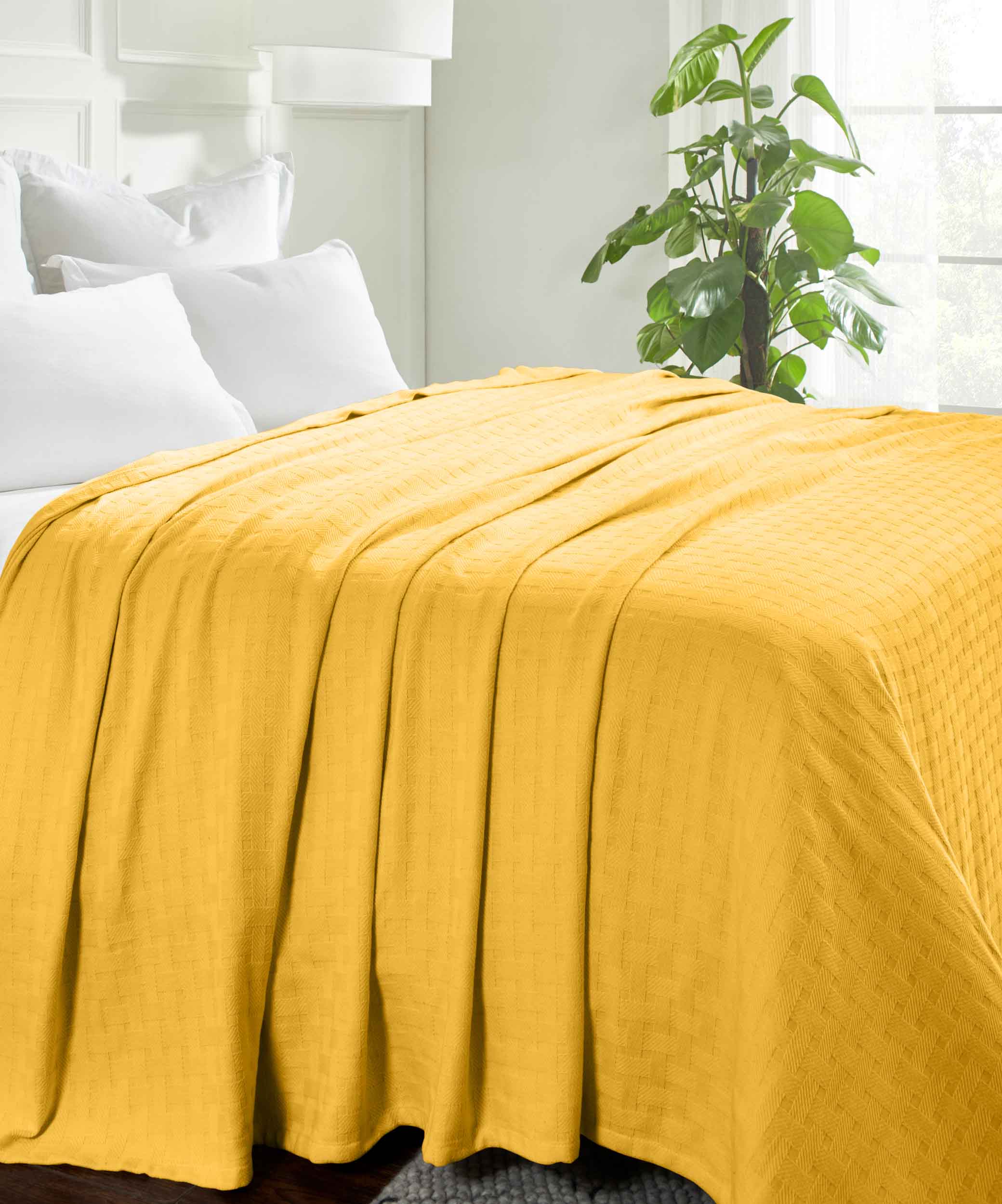 Soft Basketweave All-Season Cotton Bed Blanket & Sofa Throw - Lightweight Breathable Blanket for Bedroom, Living Room, Travel and Outdoor Use