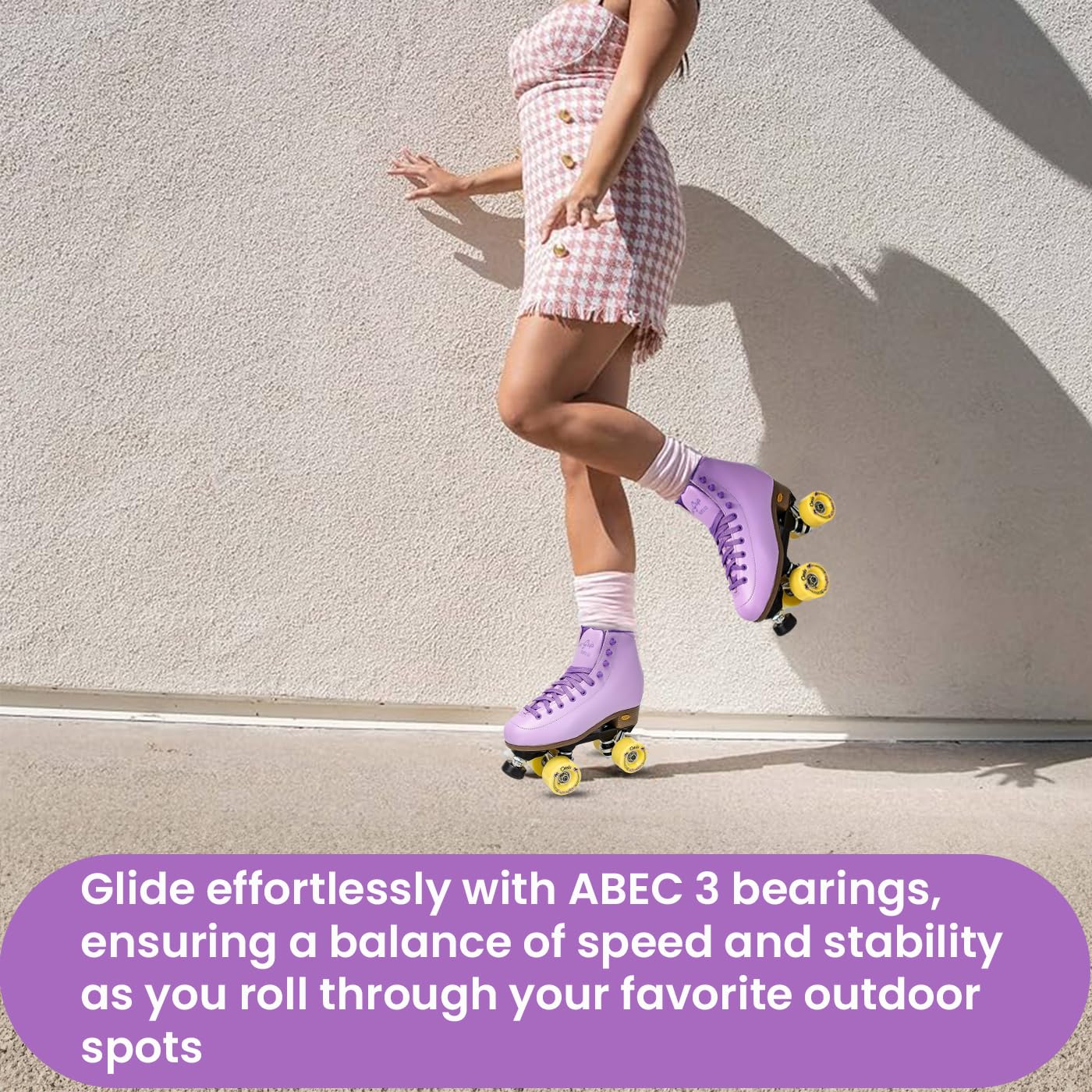 Sure-Grip Lavender Oasis Outdoor Roller Skates for Women & Men - Comfortable Quad Skates for Street, Park & Trail Skating - Perfect for Beginners & Pros (Lavender)