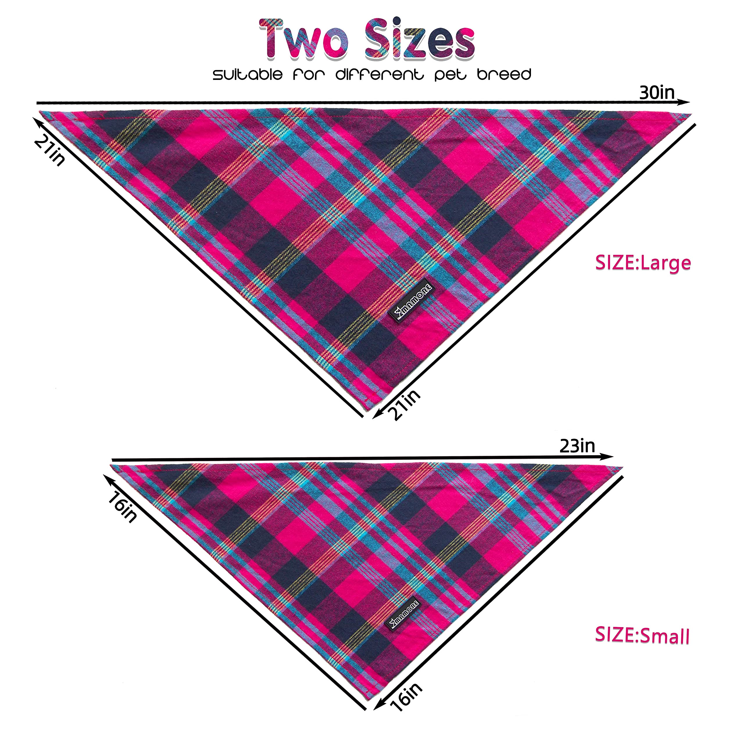 Adjustable Plaid Dog Bandanas - 1PC Soft Washable Cotton Triangle Bib Kerchief Scarf for Small, Medium & Large Dogs & Cats (Fuchsia & Blue, Small) - Perfect for Pet Fashion, Daily Walks & Photo Shoots
