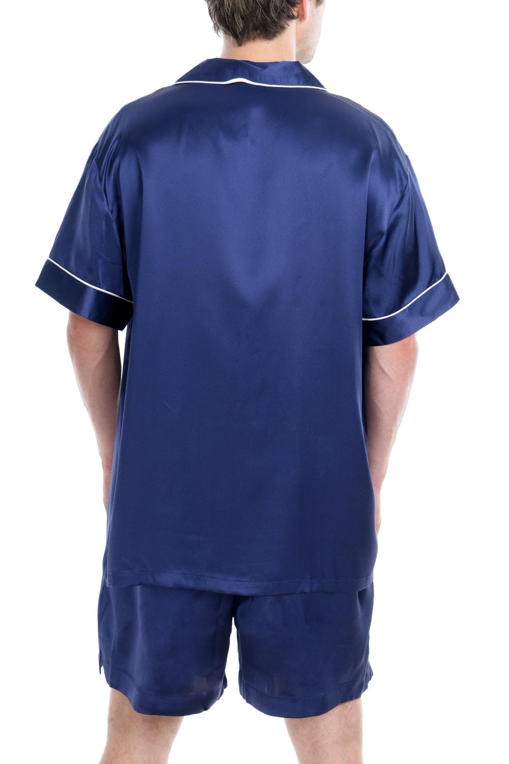 Luxury Men's 100% Mulberry Silk Pajama Set - Short Sleeve Top & Boxer Shorts for Comfortable Sleepwear | Perfect for Home Lounging, Travel & Gift Giving