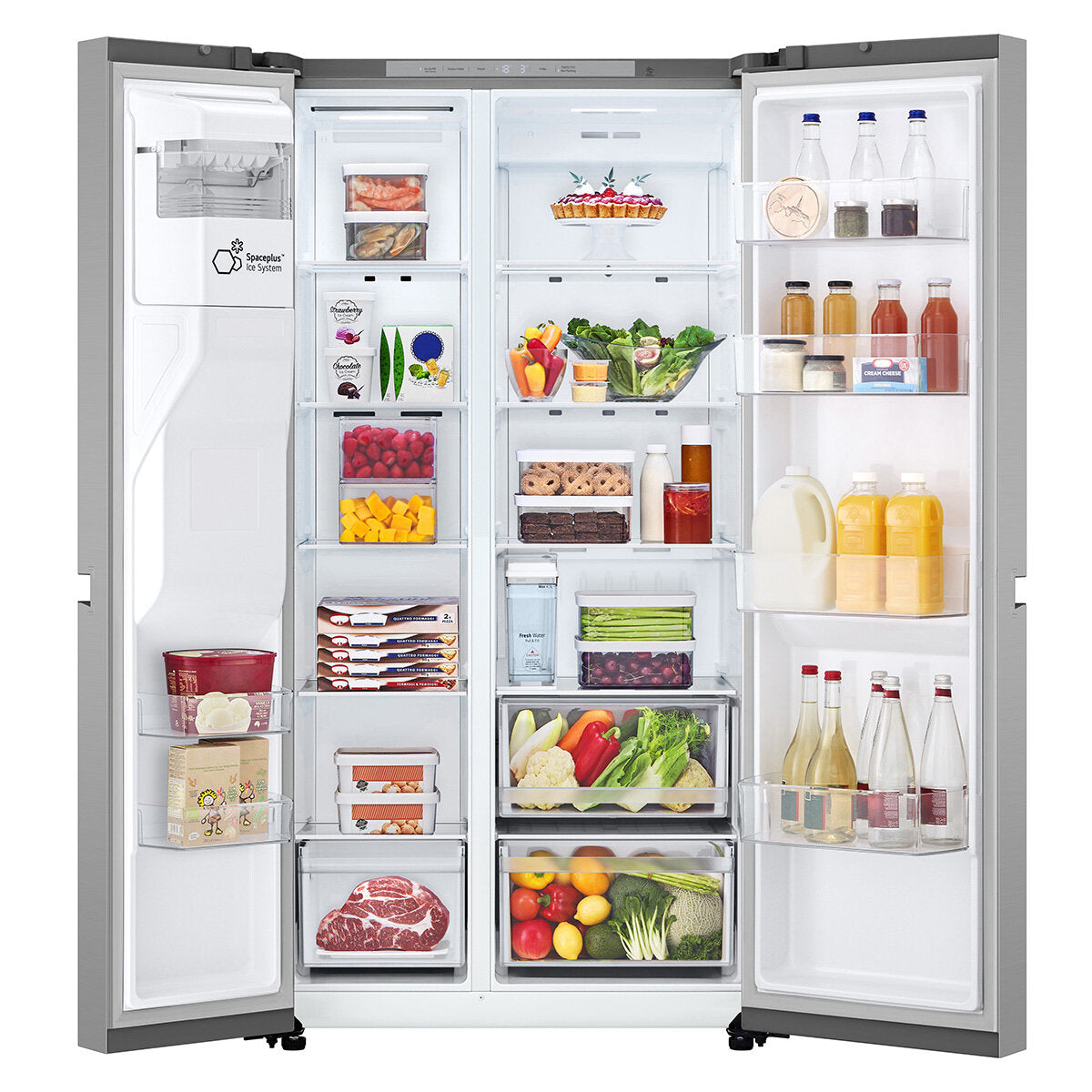 LG 641L Side by Side Refrigerator with Non-Plumbed Ice & Water Dispenser - Stainless Steel (Model GS-N599PL) - Perfect for Large Families & Open-Concept Kitchens