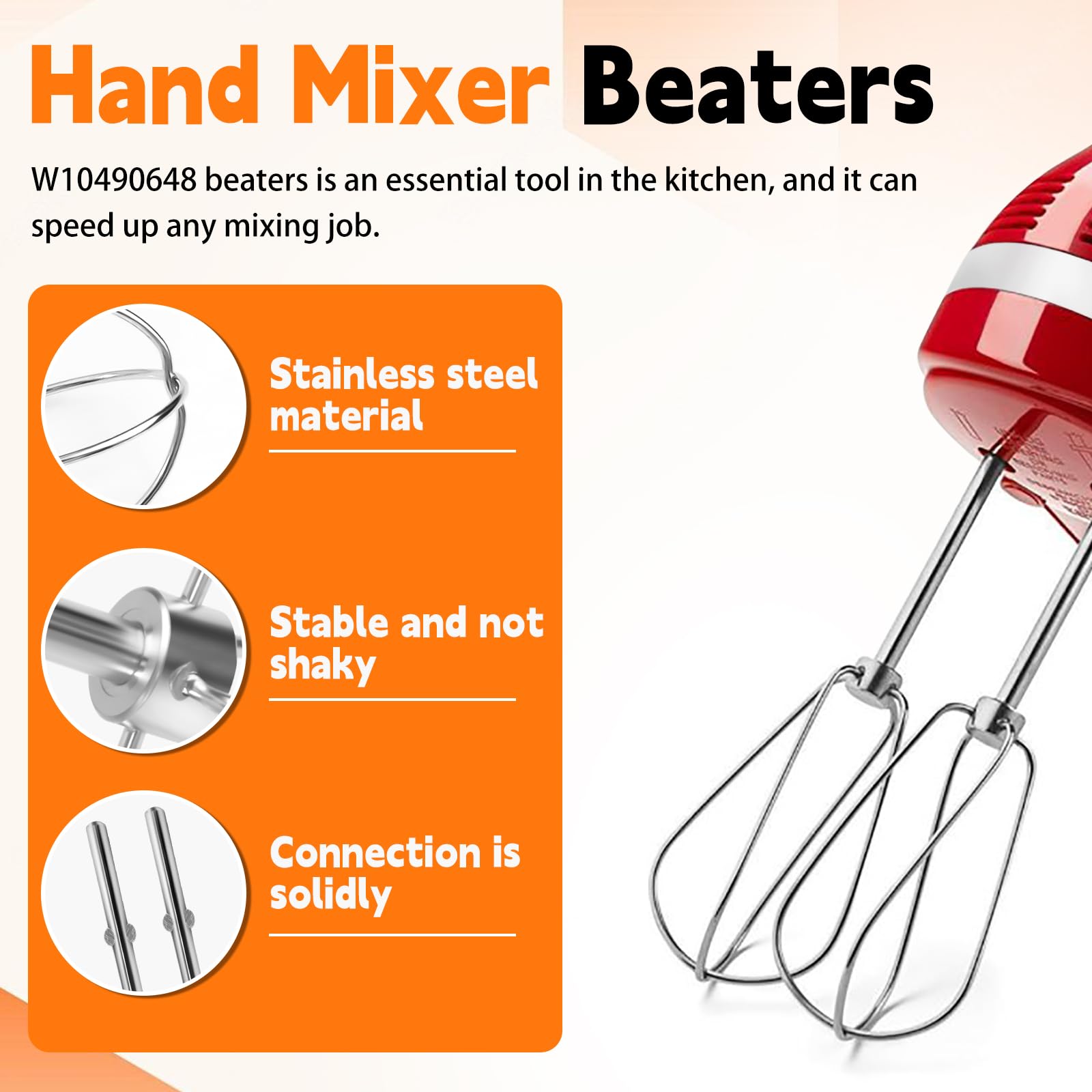 KitchenAid Stainless Steel Hand Mixer Beater Attachments - Durable & Rust-Proof for Baking, Whipping, Mixing - Perfect for Cakes, Cookies, Dough & More