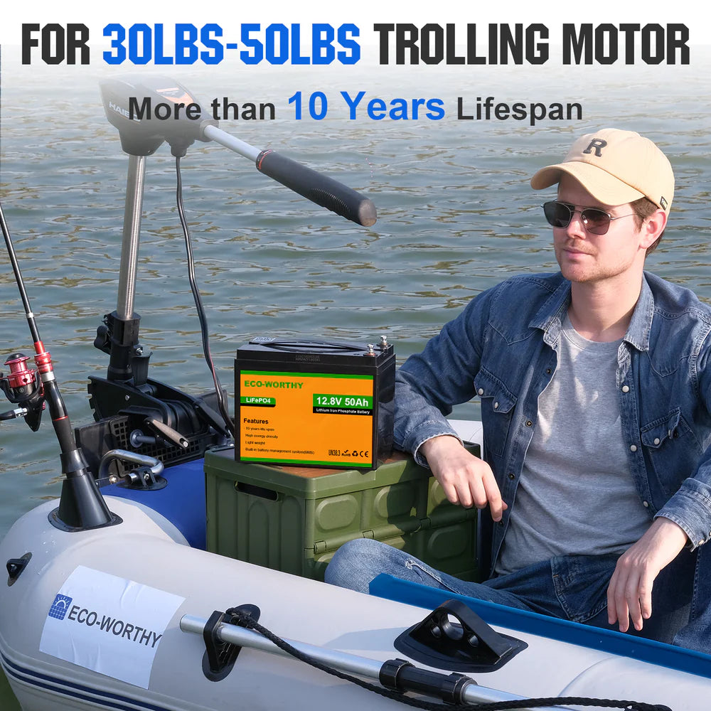 ECO WORTHY 12V 50Ah LiFePO4 Lithium Iron Phosphate Battery - Perfect for Solar Power Systems, RVs, Marine & Off-Grid Applications