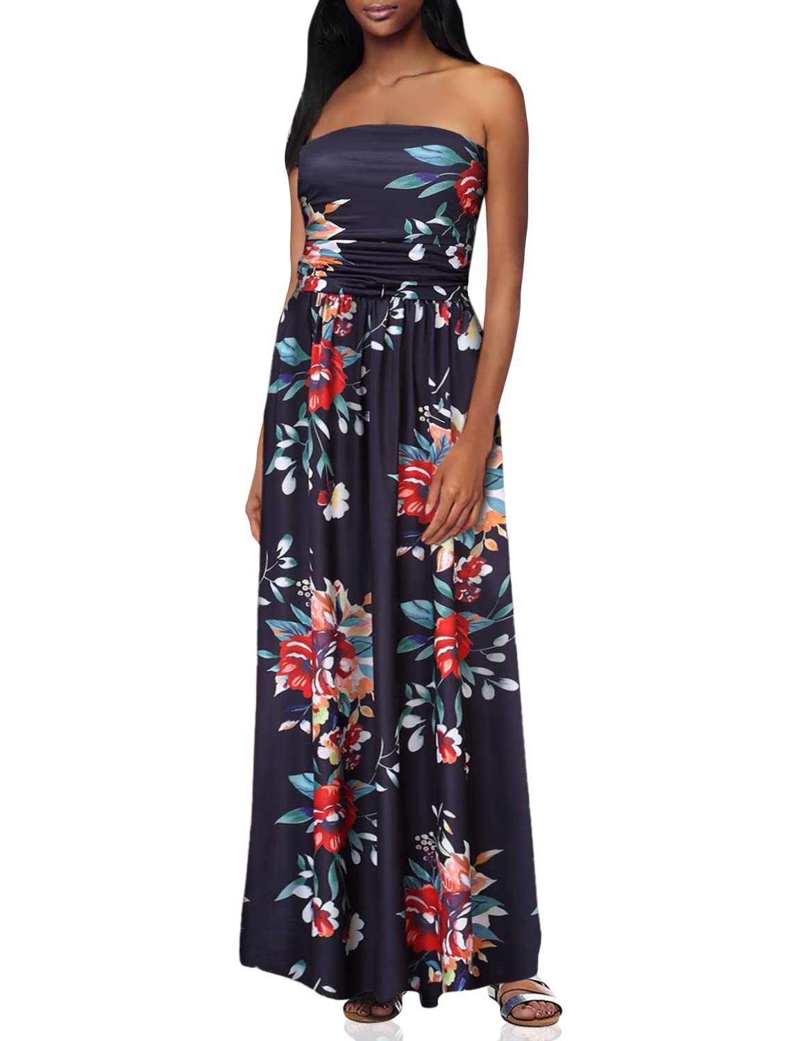 GloryStar Women's Floral Print Casual Maxi Dress for Beach, Party & Summer Vacation - Lightweight Flowy Sundress for Outdoor Events