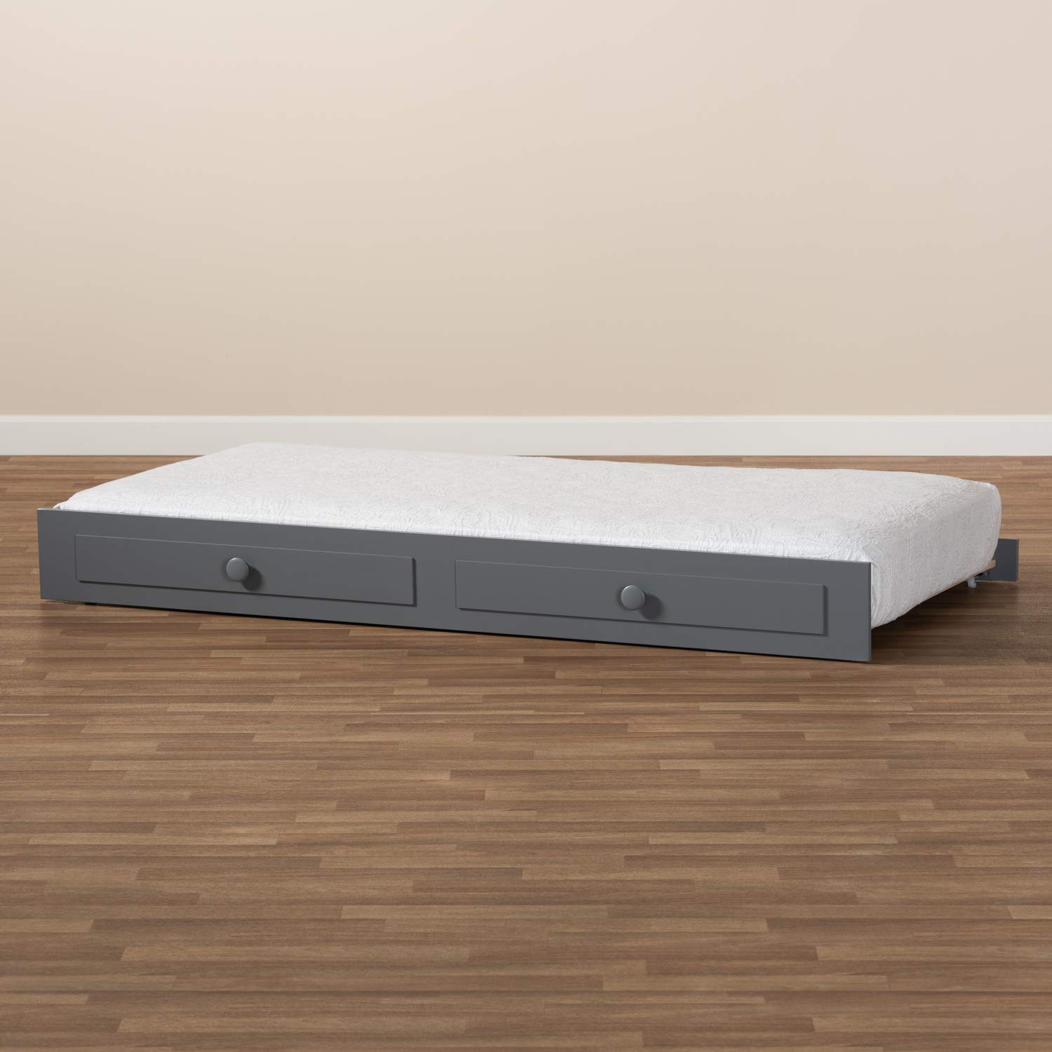 Baxton Studio Cintia Grey Wood Twin Size Bed with Trundle - Modern Wooden Daybed with Pull-Out Trundle for Guest Room, Small Space & Kids Bedroom