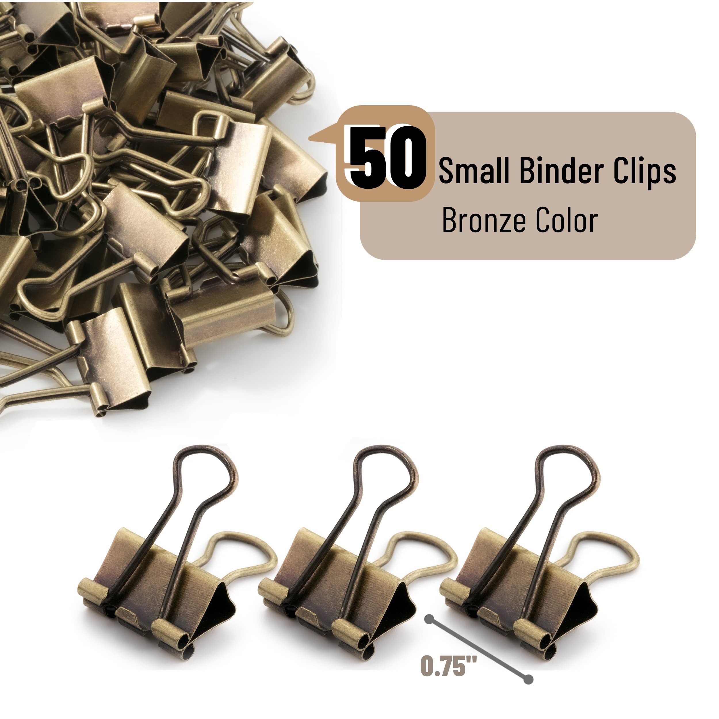 Mr. Pen Small Binder Clips 50-Pack, 0.75 Inch Bronze Mini Paper Clips for Office Documents, School Projects, Crafting & Organizing Papers