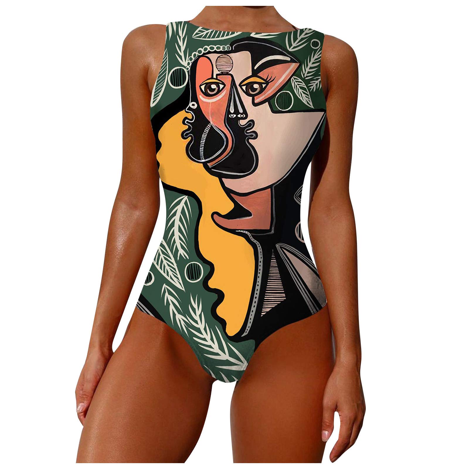 Abstract Art Print One Piece Swimsuit for Women - Stylish Army Green Bathing Suit with Vibrant Color Design | Perfect for Beach Vacations, Pool Parties & Summer Getaways