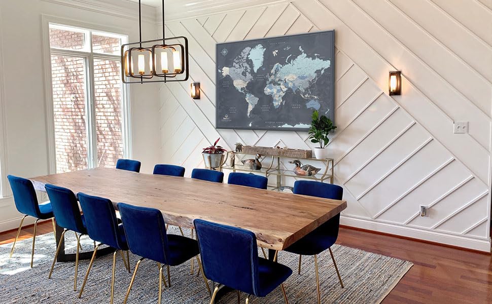 World Travel Map Push Pin on Canvas - Detailed Travel Destinations Map Wall Art - 40x30 Inches - Perfect for Home Office Decor & Travel Enthusiasts