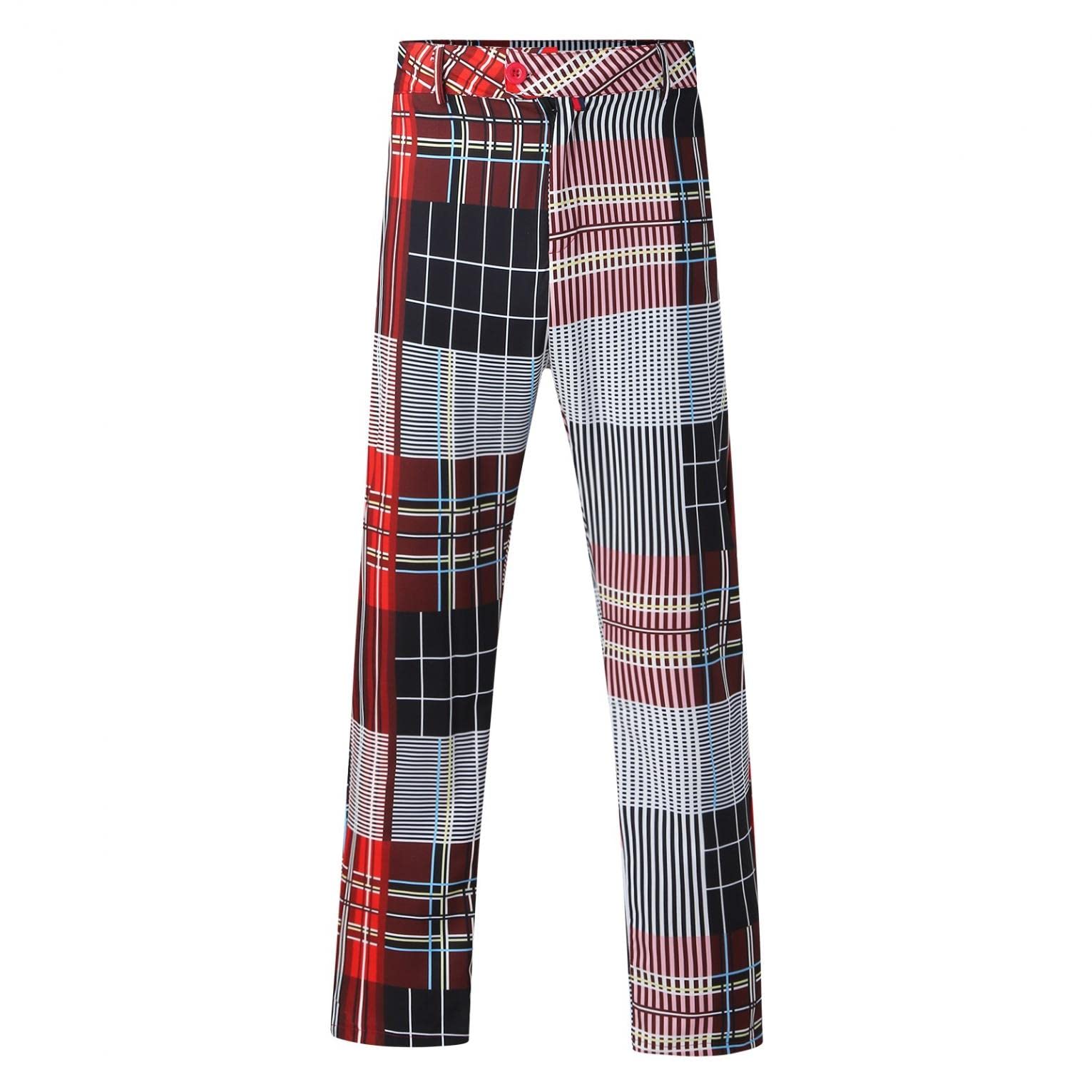 Changeshopping Men's Winter Plaid Print Stretch Casual Pants with Pockets - Red - Perfect for Parties, Office Wear & Cold Weather Outfits
