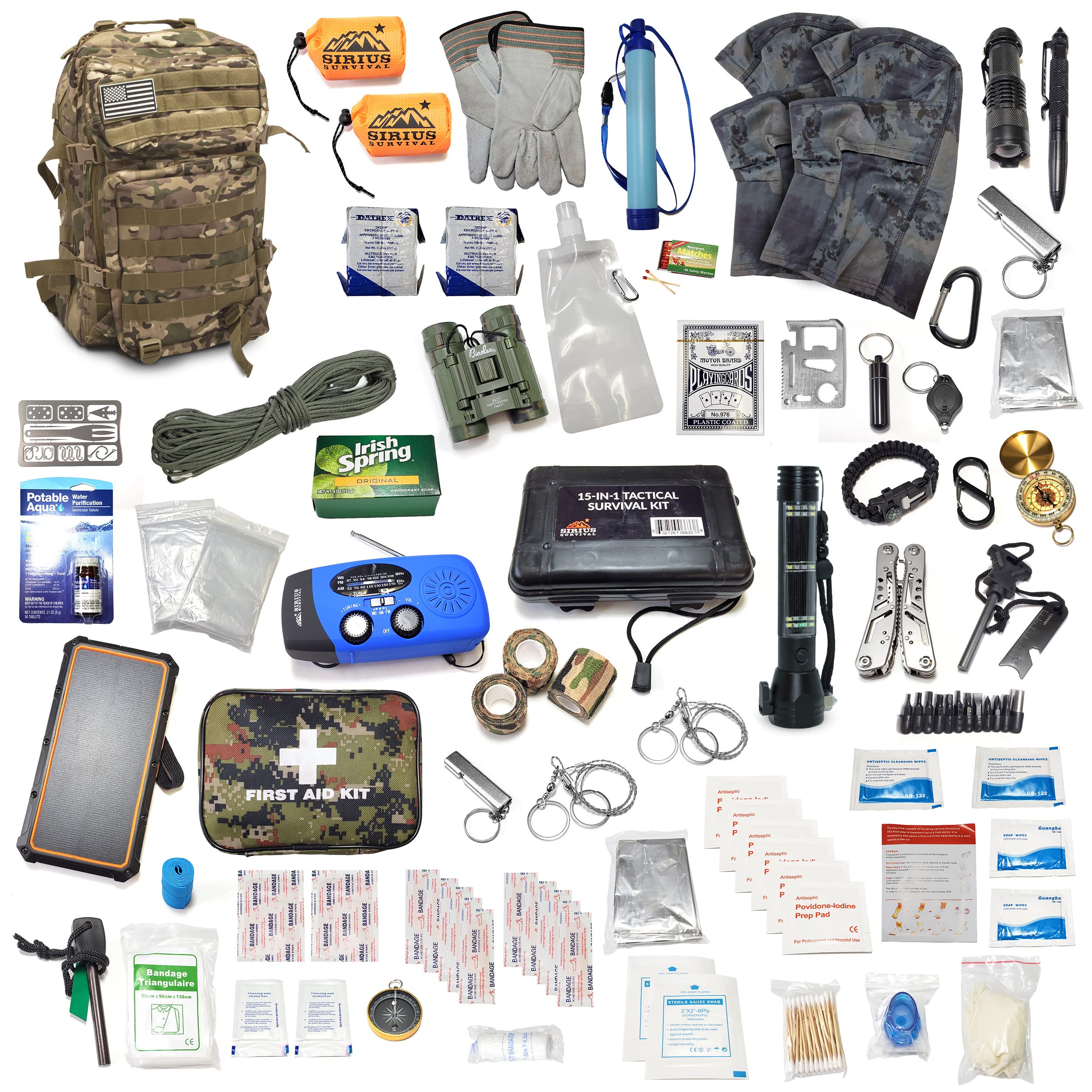 Sirius Premium 50L Tactical Bug Out Backpack - 72 Hour Survival Kit for 2 People - Emergency Go Bag with Essential Gear - Perfect for Outdoor Adventures, Camping & Disaster Preparedness