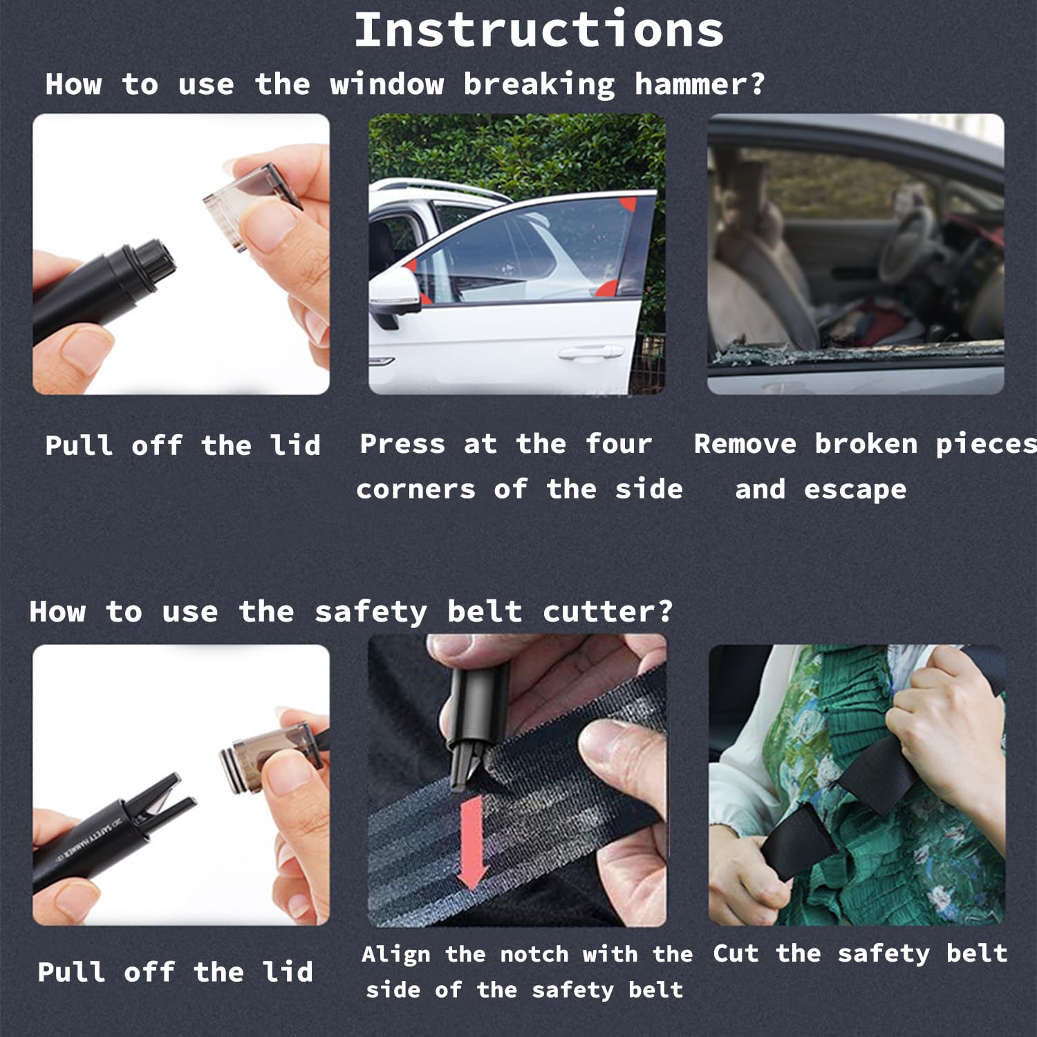 Reusable Car Safety Hammer - Emergency Escape Tool with One-Second Window Breaker & Seat Belt Cutter for Underwater Rescue (Red) | Perfect for Vehicles, Boats & Emergency Kits