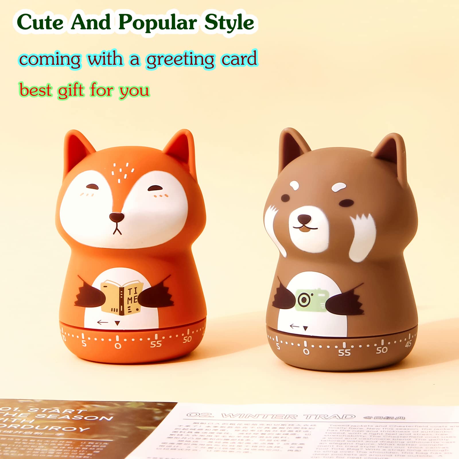 60-Minute Wind Up Mechanical Kitchen Timer - Cute Orange Fox Animal Design for Kids, Classroom, Home, Study & Cooking | Perfect for Baking, Homework Focus & Teaching Time Management