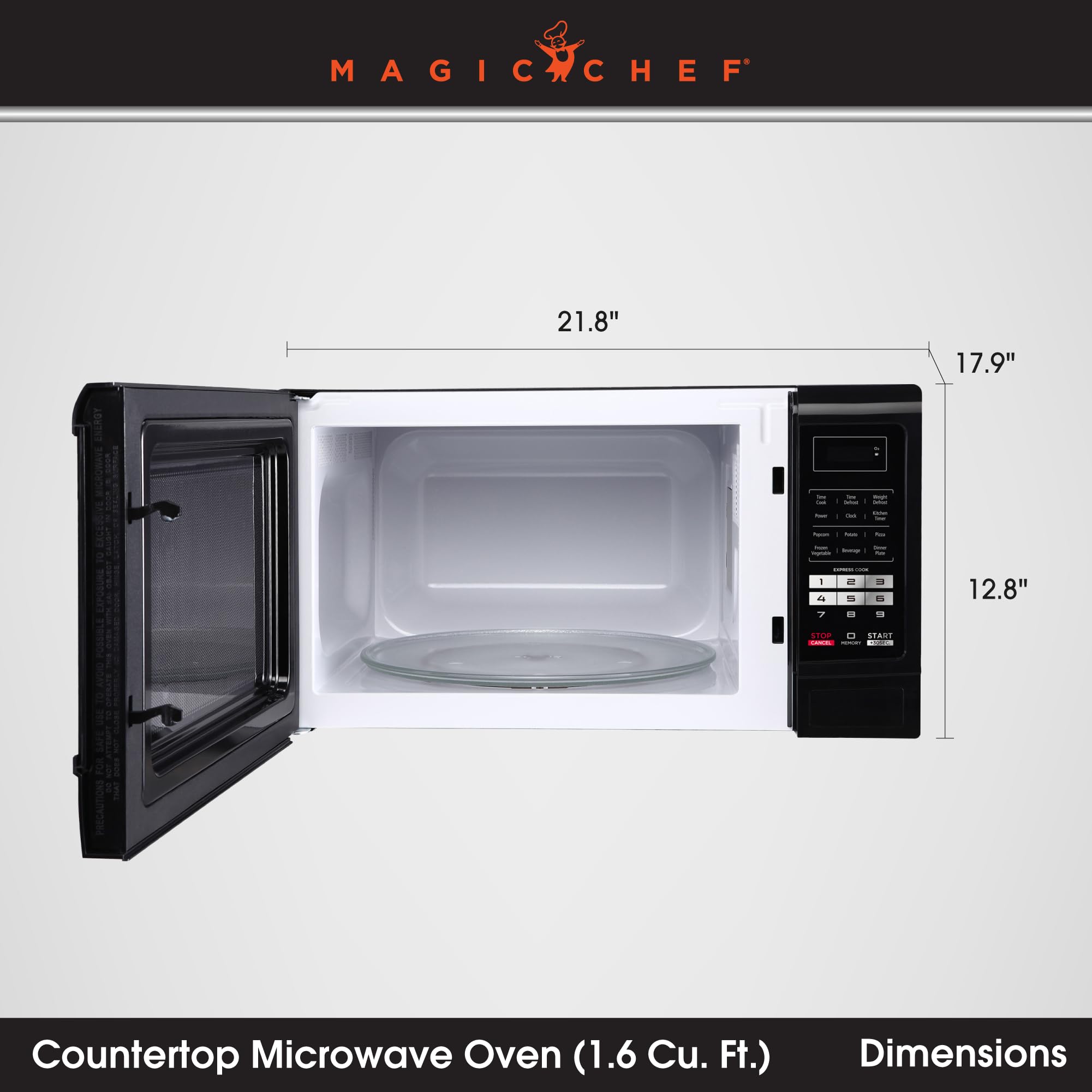 Magic Chef Countertop Microwave Oven - 1100W, 1.6 Cu Ft Compact Space-Saving Design, Black - Perfect for Small Kitchens, Dorms & Office Break Rooms