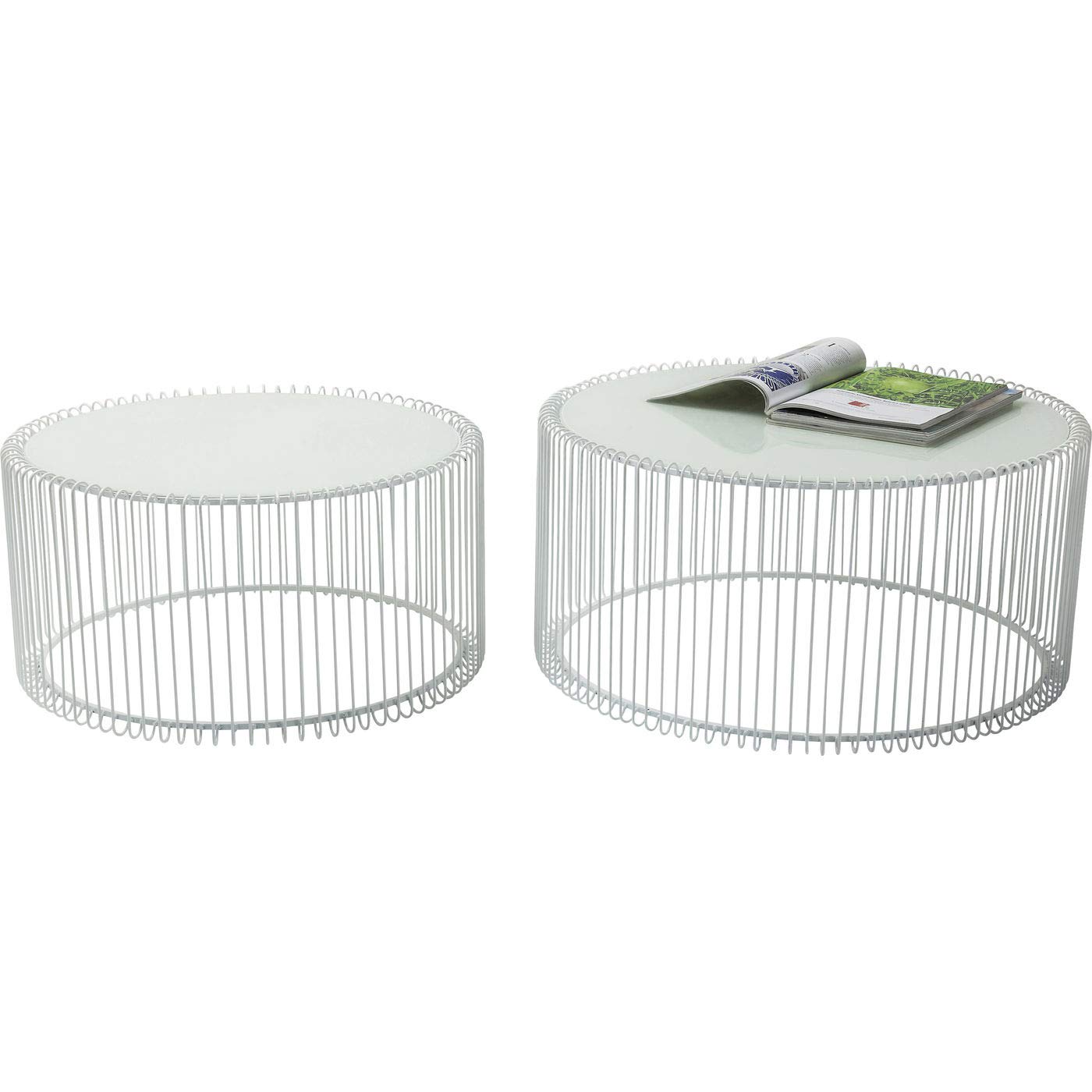 Modern White Glass Coffee Table with Steel Frame - 33.5