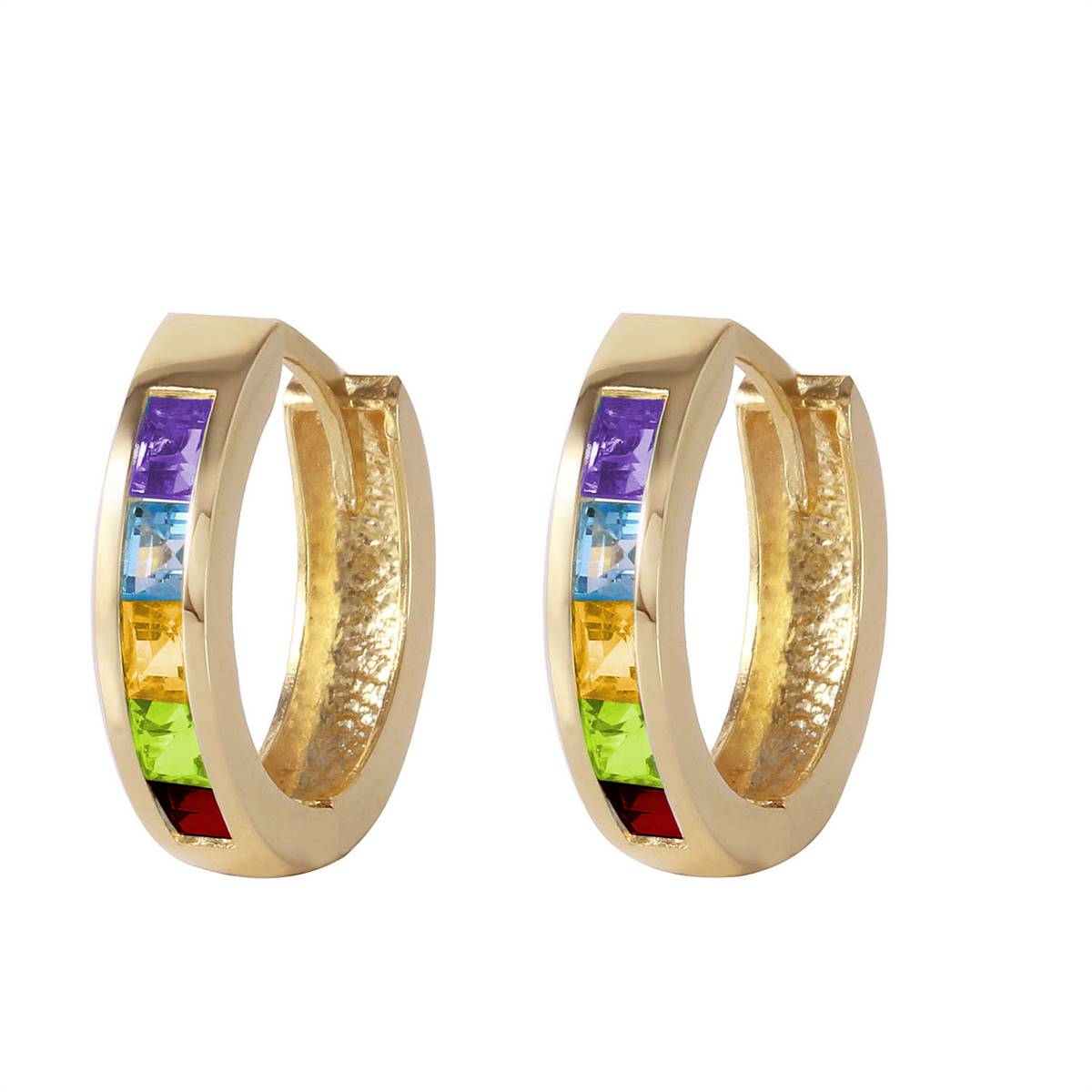 1 Carat 14K Solid Yellow Gold Hoop Huggie Earrings with Multi Gemstones - Perfect for Everyday Wear, Gifts & Special Occasions
