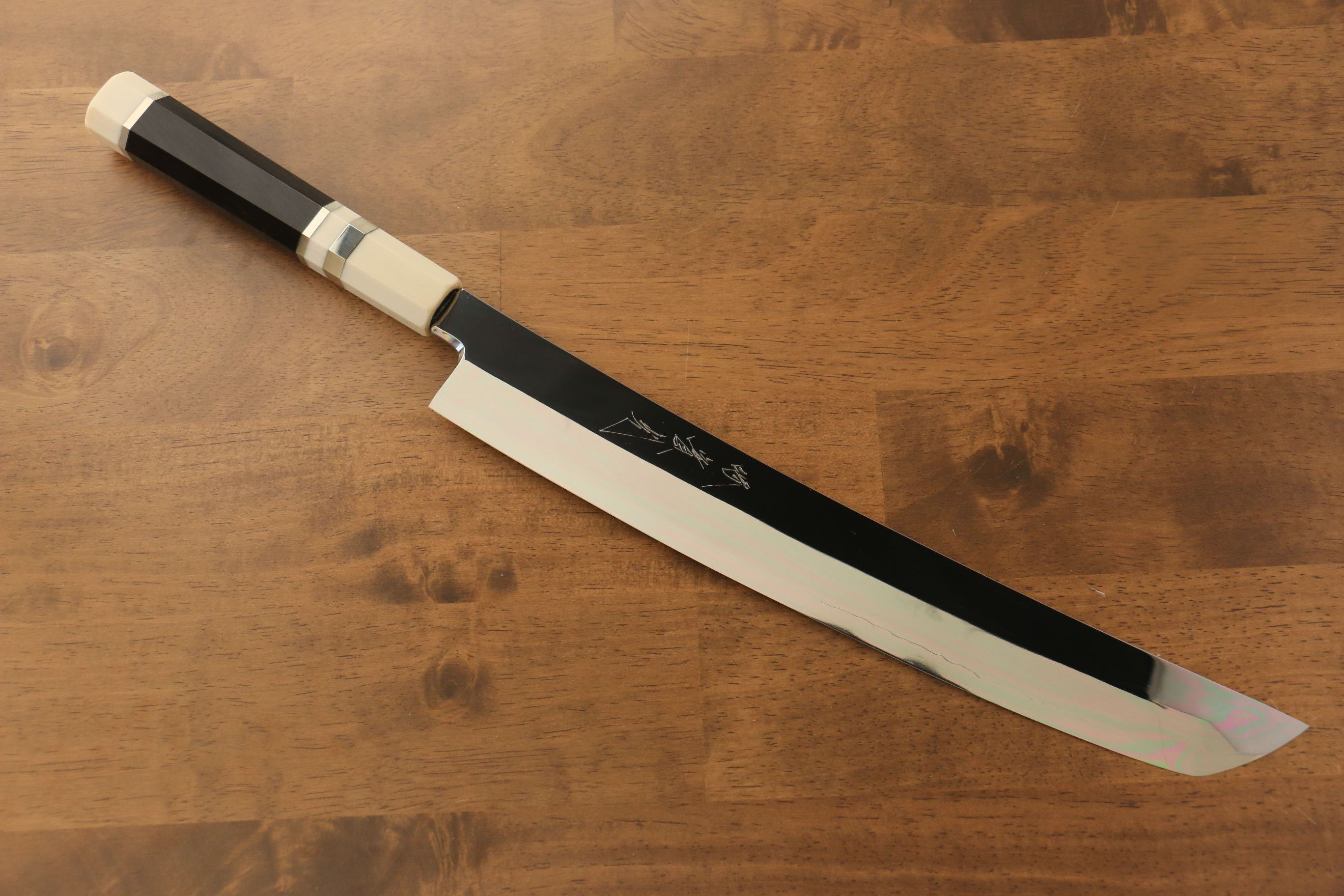 Premium Jikko Silver Steel No.3 Sakimaru Yanagiba 300mm Japanese Sushi Knife - Ebony Wood Handle with Decorative Ring - Perfect for Sushi Chefs & Professional Kitchen Use