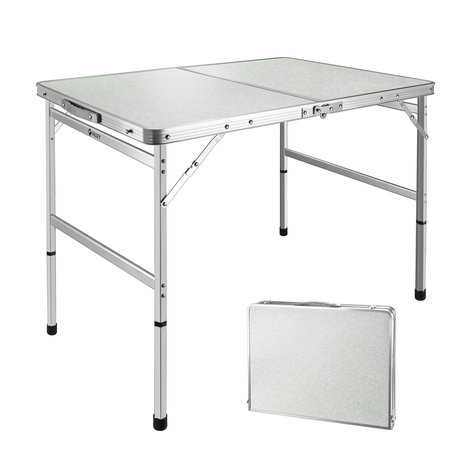 VILLEY Folding Camping Table - Portable Lightweight Aluminum Outdoor Picnic Table with Adjustable Legs for Travel, Beach, Backyard, BBQ & Outdoor Cooking | Perfect for Camping, Hiking, Tailgating & Picnics