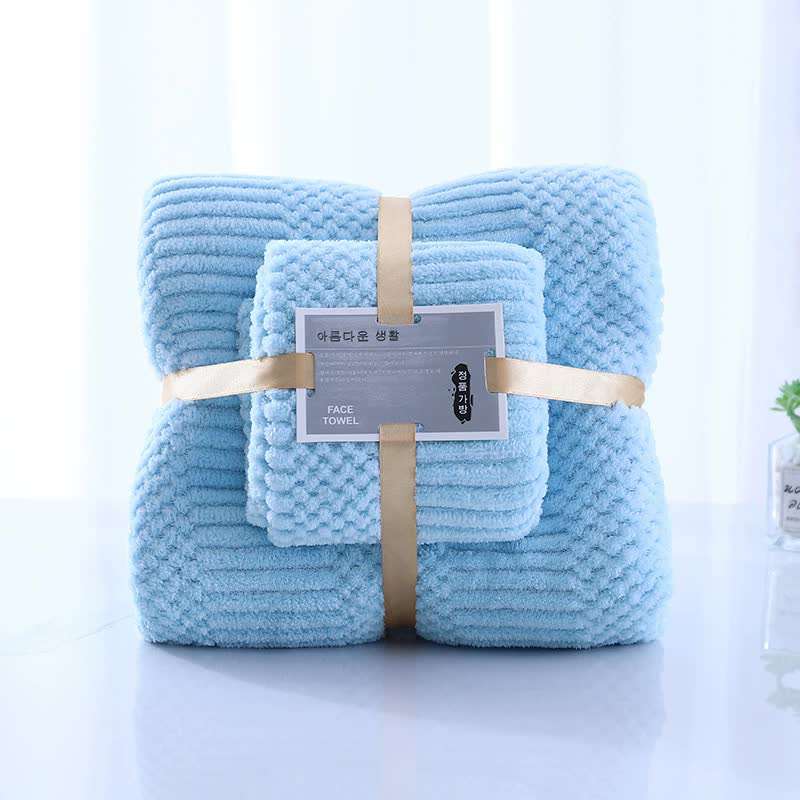 2 Pack Light Blue Coral Fleece Bath Towel Set - Ultra Soft, Absorbent & Lint Free - Perfect for Home, Spa & Beach Use