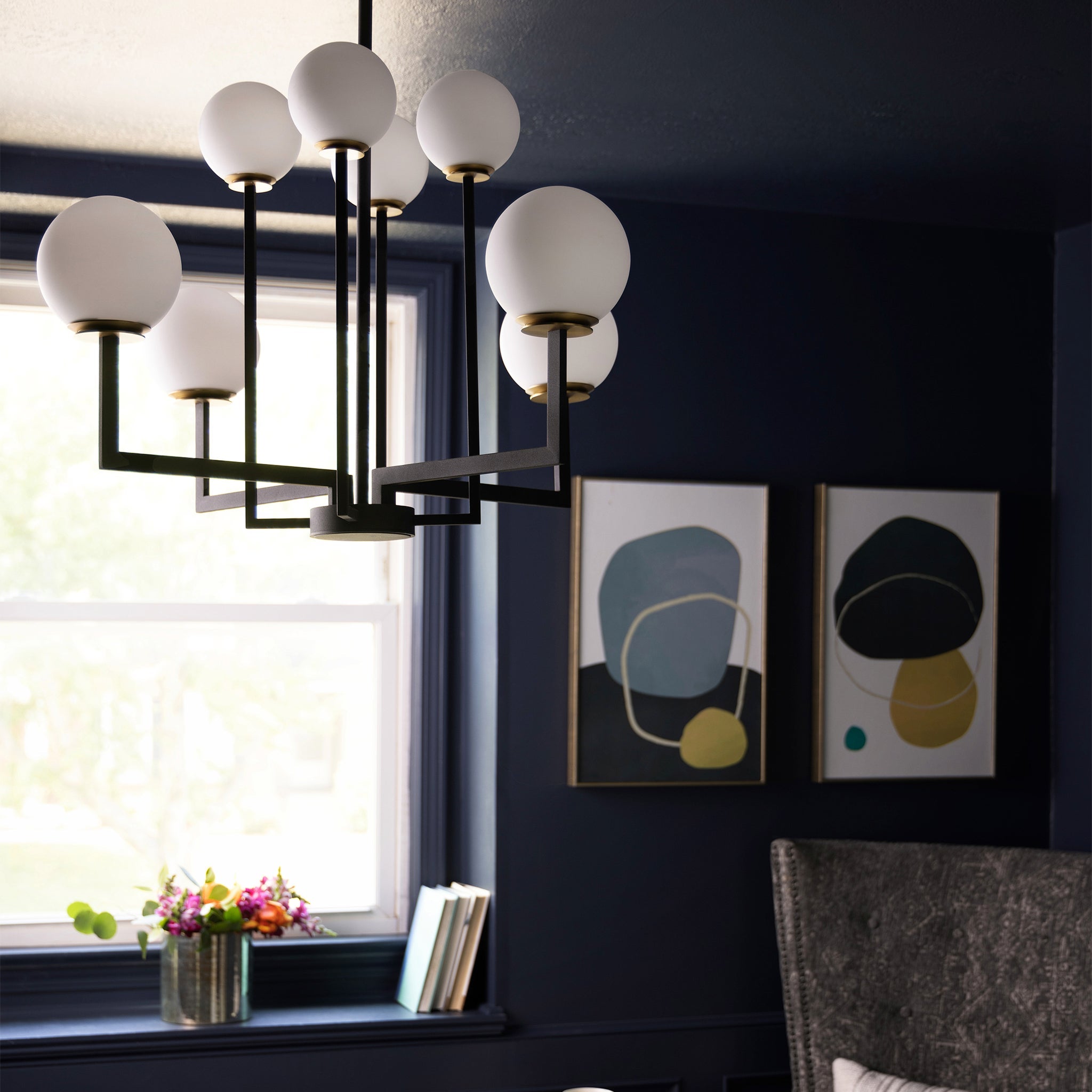 Oxygen Bonzo 3 28 1540 Modern Chandelier in Black & Aged Brass - Perfect for Dining Room, Living Room, and Bedroom Lighting