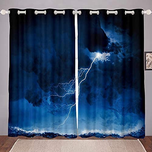 Erosebridal Lightning Tornado Curtains - Blue Tie Dye Window Drapes for Boys & Young Men - 84