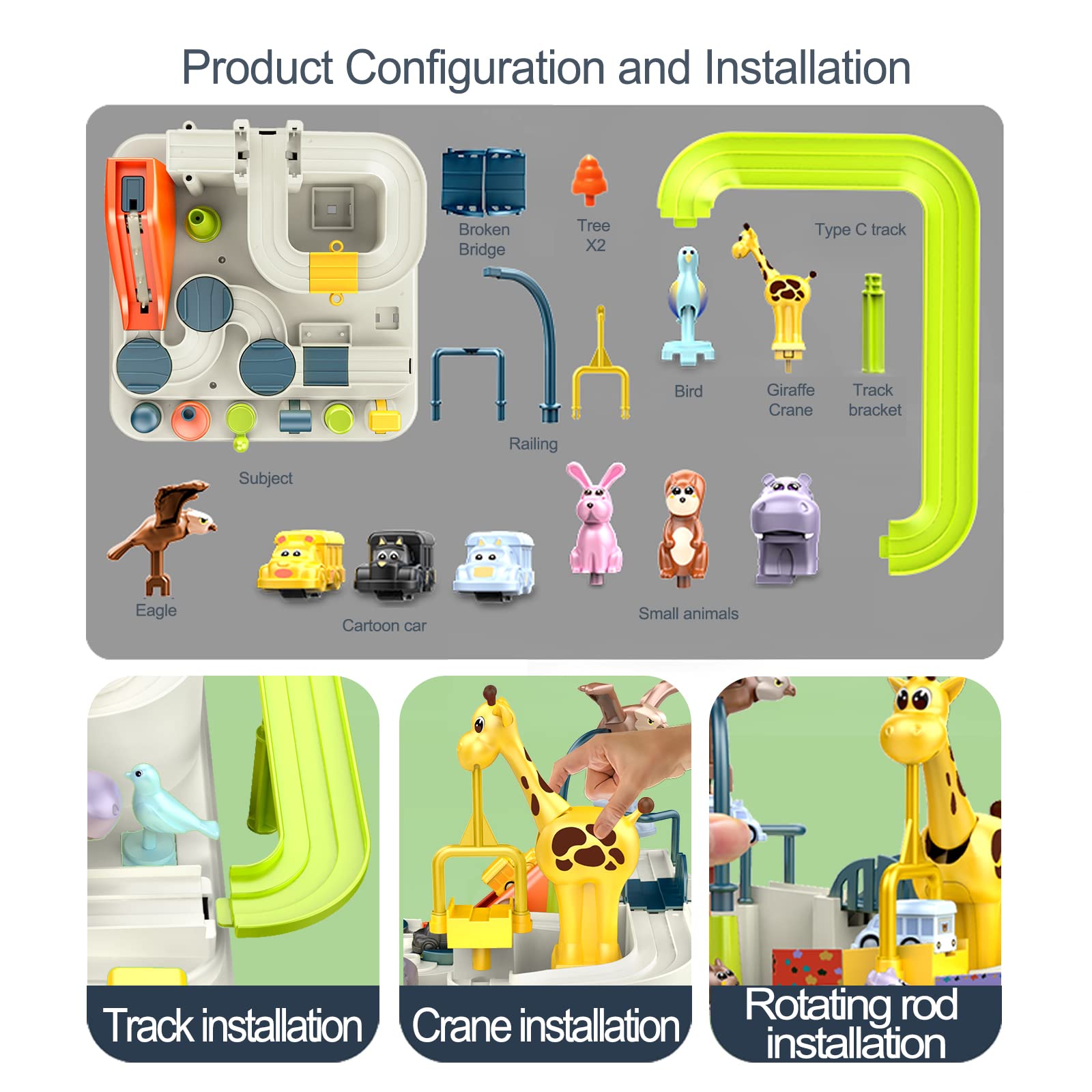 Car Rescue Adventure Toys - 3 Mini Cars for Kids Ages 3-6 | Race Track Set with Zoo Ramp for Toddler Boys | Educational Vehicle Racing Game for Preschool Learning | Perfect for Birthday Gifts & Indoor Playtime