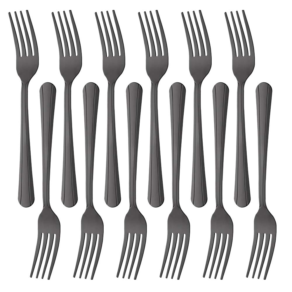 12-Piece Stainless Steel Dinner Forks Set - 7.2 Inch Elegant Black Flatware for Dining, Dessert & Party Use | Durable & Dishwasher Safe | Perfect for Restaurants, Weddings & Home Entertaining