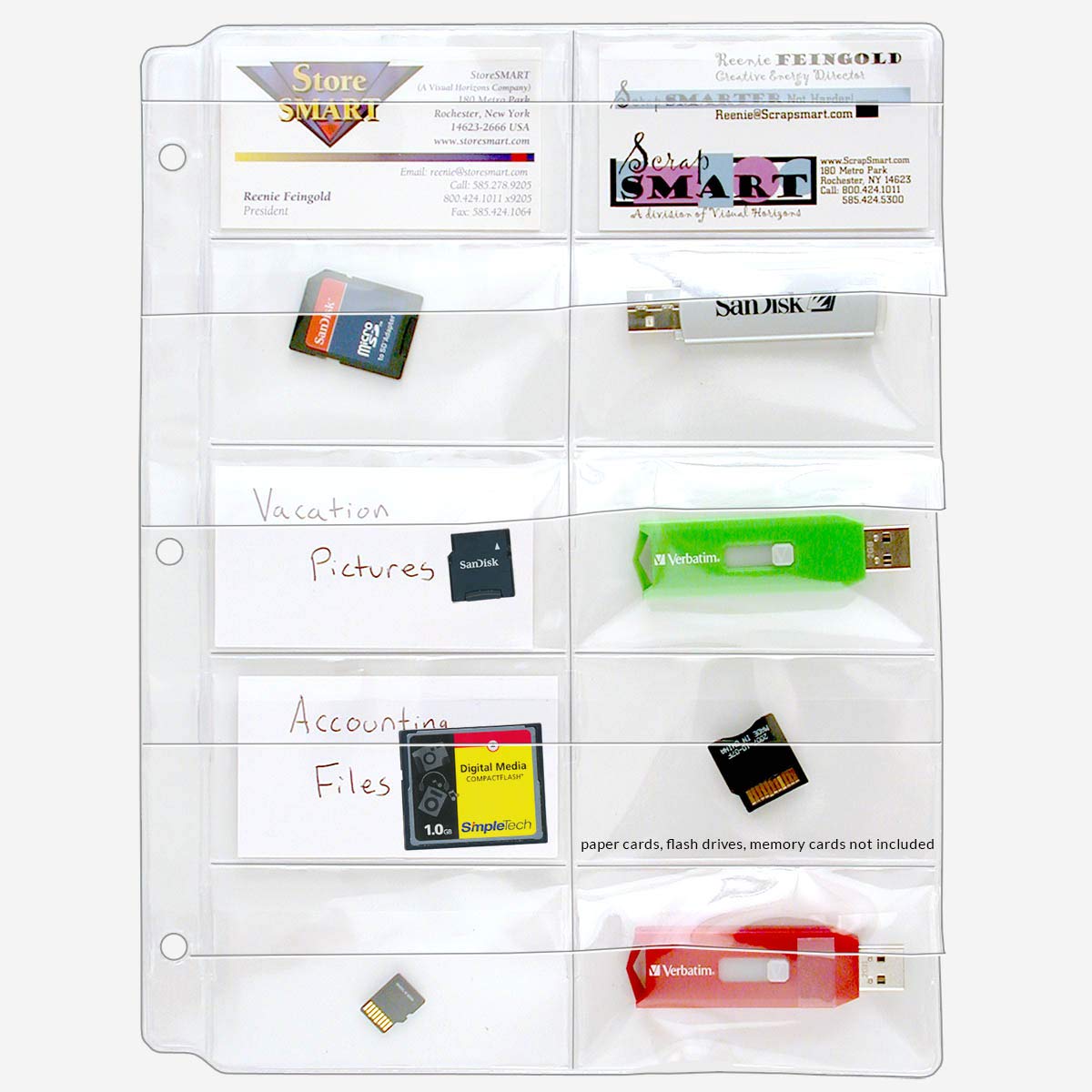 StoreSMART Plastic Pages for Memory SD Cards & Business Cards with Flaps - 100 Pack for 3-Ring Binders VH308F-100 - Perfect for Office Organization, Photo Storage & Collectible Card Protection