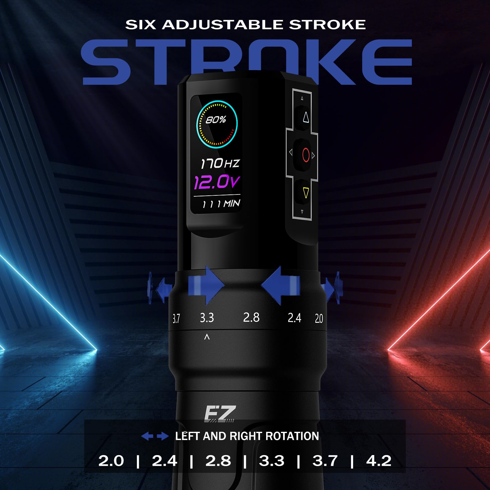 EZ P3 Pro Wireless Tattoo Machine Pen - 6 Adjustable Strokes (2.0-4.2mm) with Bluetooth & OLED Display | 1600mAh Rechargeable Battery | Professional Tattoo Gun for Artists | Perfect for Line Work, Shading & Coloring (Gloss Red)